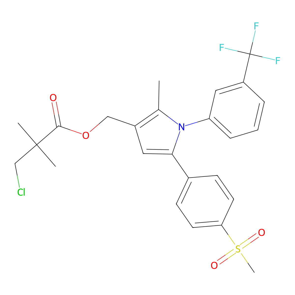 {2-methyl-5-[4-(methylsulfonyl)phenyl]-1-[3-(trifluoromethyl)phenyl]-1H-pyrrol-3-yl}methyl 3-chloro-2,2-dimethylpropanoate molecular structure, CAS 338749-64-7