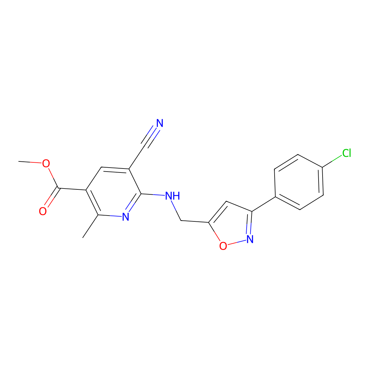 Methyl 6-({[3-(4-chlorophenyl)-5-isoxazolyl]methyl}amino)-5-cyano-2-methylnicotinate molecular structure, CAS 338749-66-9