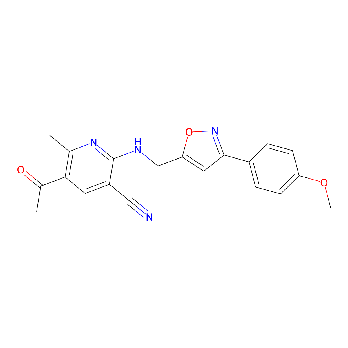 5-Acetyl-2-({[3-(4-methoxyphenyl)-5-isoxazolyl]methyl}amino)-6-methylnicotinonitrile molecular structure, CAS 338749-68-1