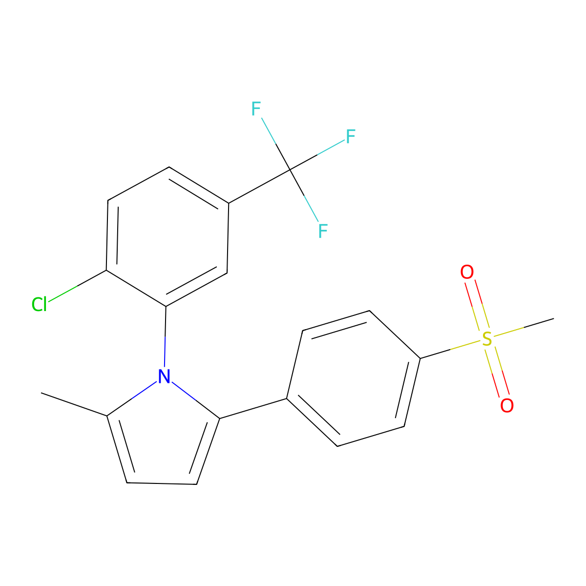1-[2-chloro-5-(trifluoromethyl)phenyl]-2-methyl-5-[4-(methylsulfonyl)phenyl]-1H-pyrrole molecular structure, CAS 338749-72-7