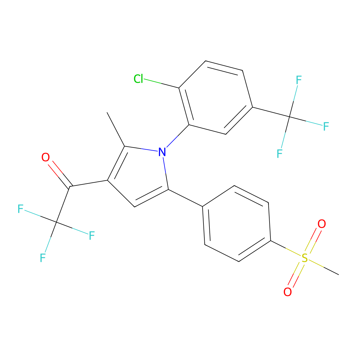 1-{1-[2-chloro-5-(trifluoromethyl)phenyl]-2-methyl-5-[4-(methylsulfonyl)phenyl]-1H-pyrrol-3-yl}-2,2,2-trifluoro-1-ethanone molecular structure, CAS 338749-77-2