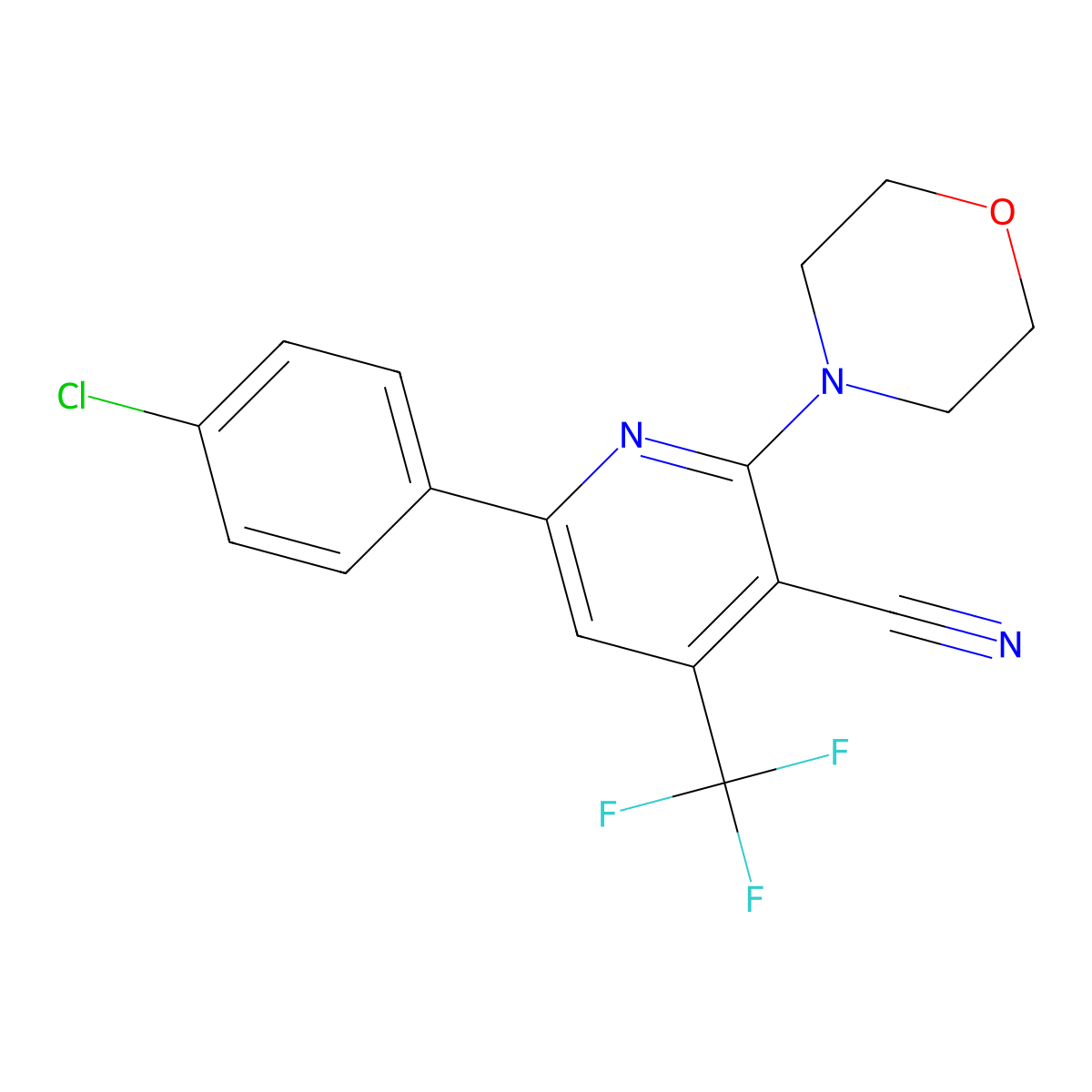 6-(4-Chlorophenyl)-2-morpholino-4-(trifluoromethyl)nicotinonitrile molecular structure, CAS 338749-81-8