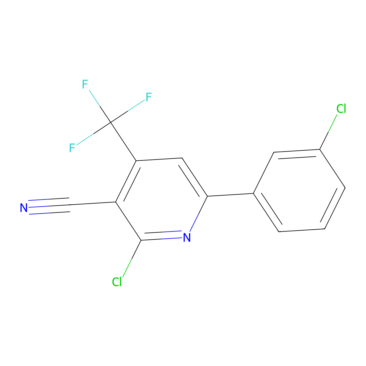 2-Chloro-6-(3-chlorophenyl)-4-(trifluoromethyl)pyridine-3-carbonitrile molecular structure, CAS 338749-85-2