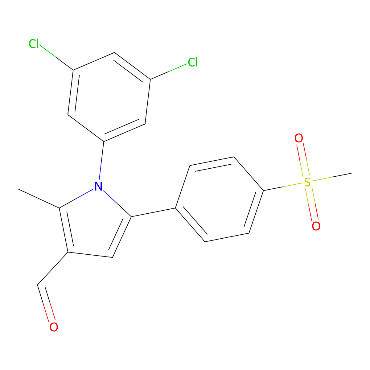 1-(3,5-dichlorophenyl)-2-methyl-5-[4-(methylsulfonyl)phenyl]-1H-pyrrole-3-carbaldehyde molecular structure, CAS 338749-87-4