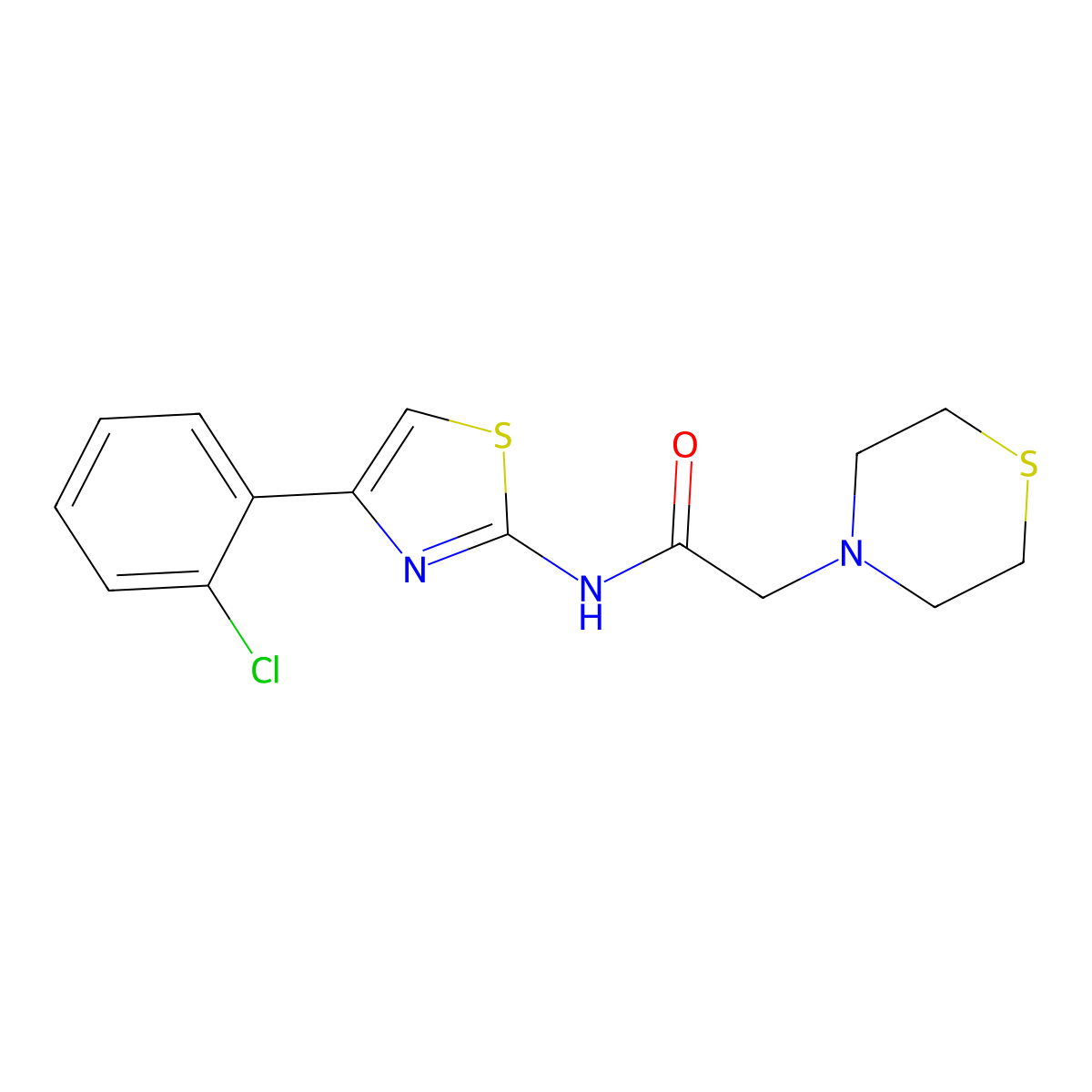 N-[4-(2-chlorophenyl)-1,3-thiazol-2-yl]-2-(1,4-thiazinan-4-yl)acetamide molecular structure, CAS 338749-94-3