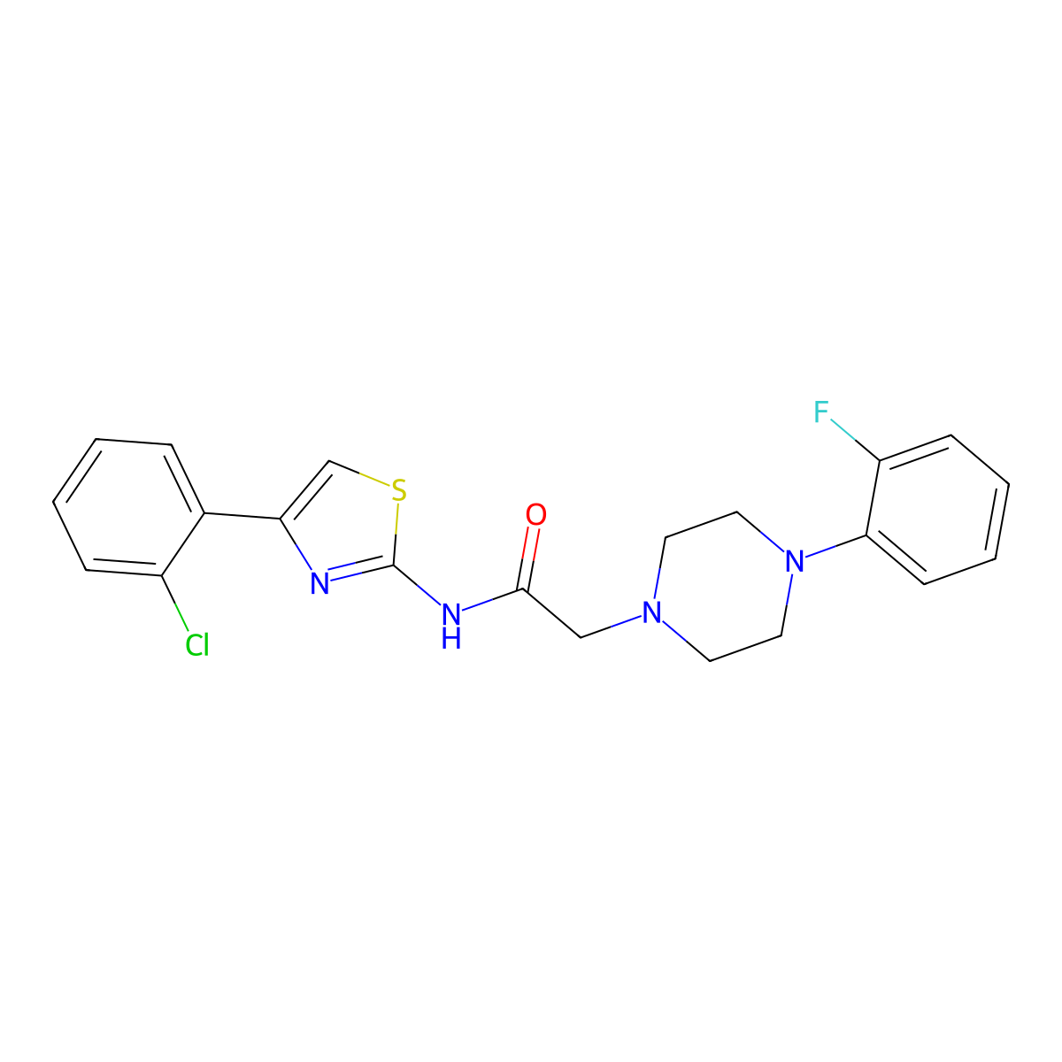 N-[4-(2-chlorophenyl)-1,3-thiazol-2-yl]-2-[4-(2-fluorophenyl)piperazin-1-yl]acetamide molecular structure, CAS 338750-04-2