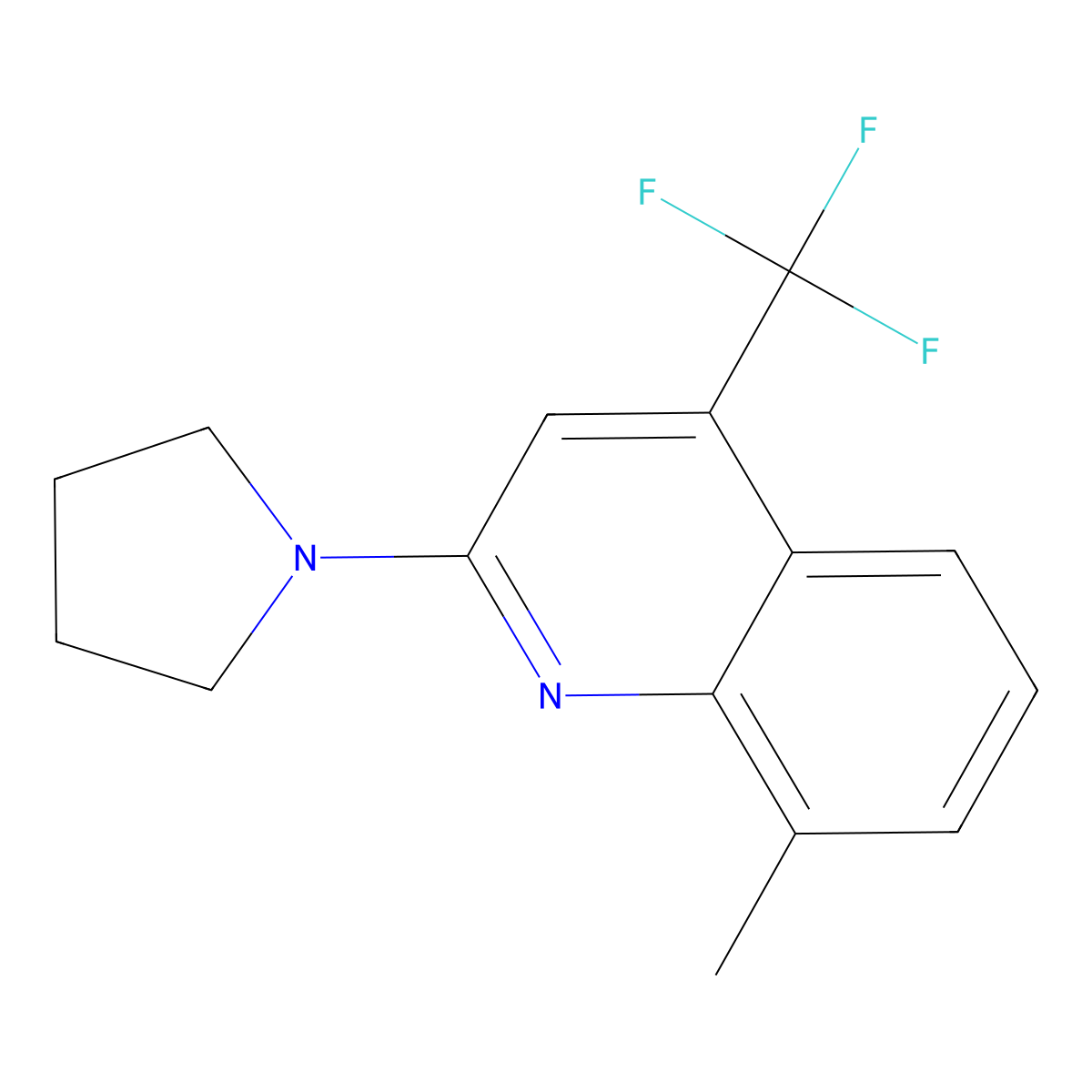 8-Methyl-2-(1-pyrrolidinyl)-4-(trifluoromethyl)quinoline molecular structure, CAS 338750-09-7