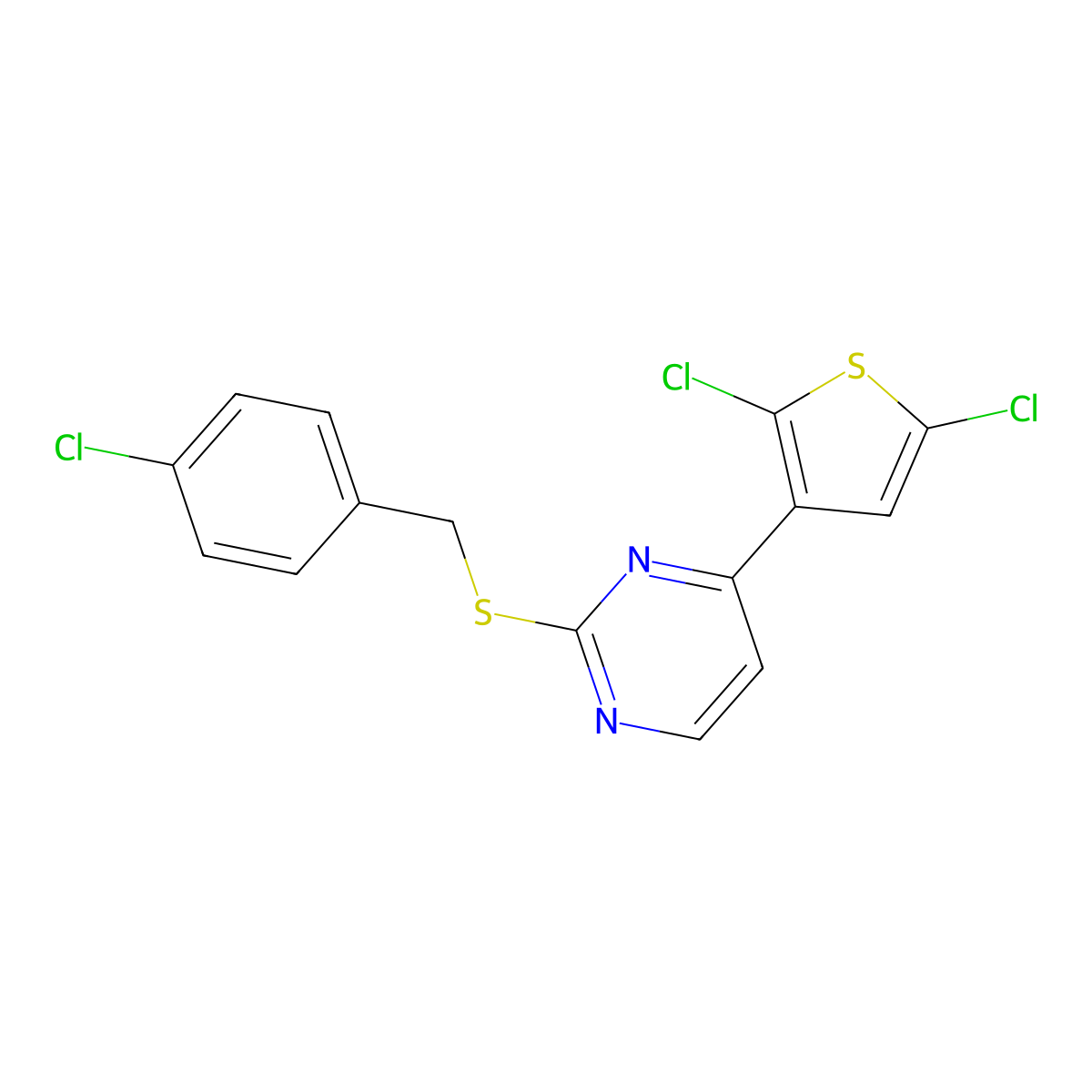 4-Chlorobenzyl 4-(2,5-dichloro-3-thienyl)-2-pyrimidinyl sulfide molecular structure, CAS 338750-32-6