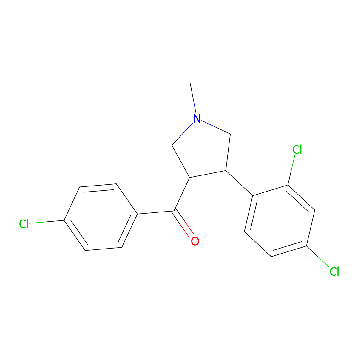 (4-chlorophenyl)[4-(2,4-dichlorophenyl)-1-methyltetrahydro-1H-pyrrol-3-yl]methanone molecular structure, CAS 338750-34-8