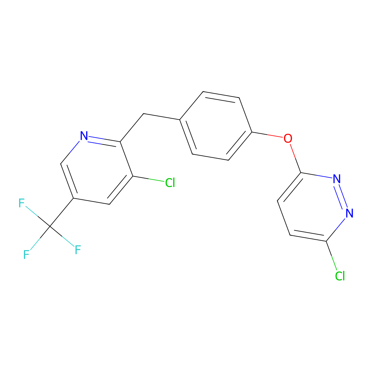 3-Chloro-6-(4-{[3-chloro-5-(trifluoromethyl)-2-pyridinyl]methyl}phenoxy)pyridazine molecular structure, CAS 338750-35-9