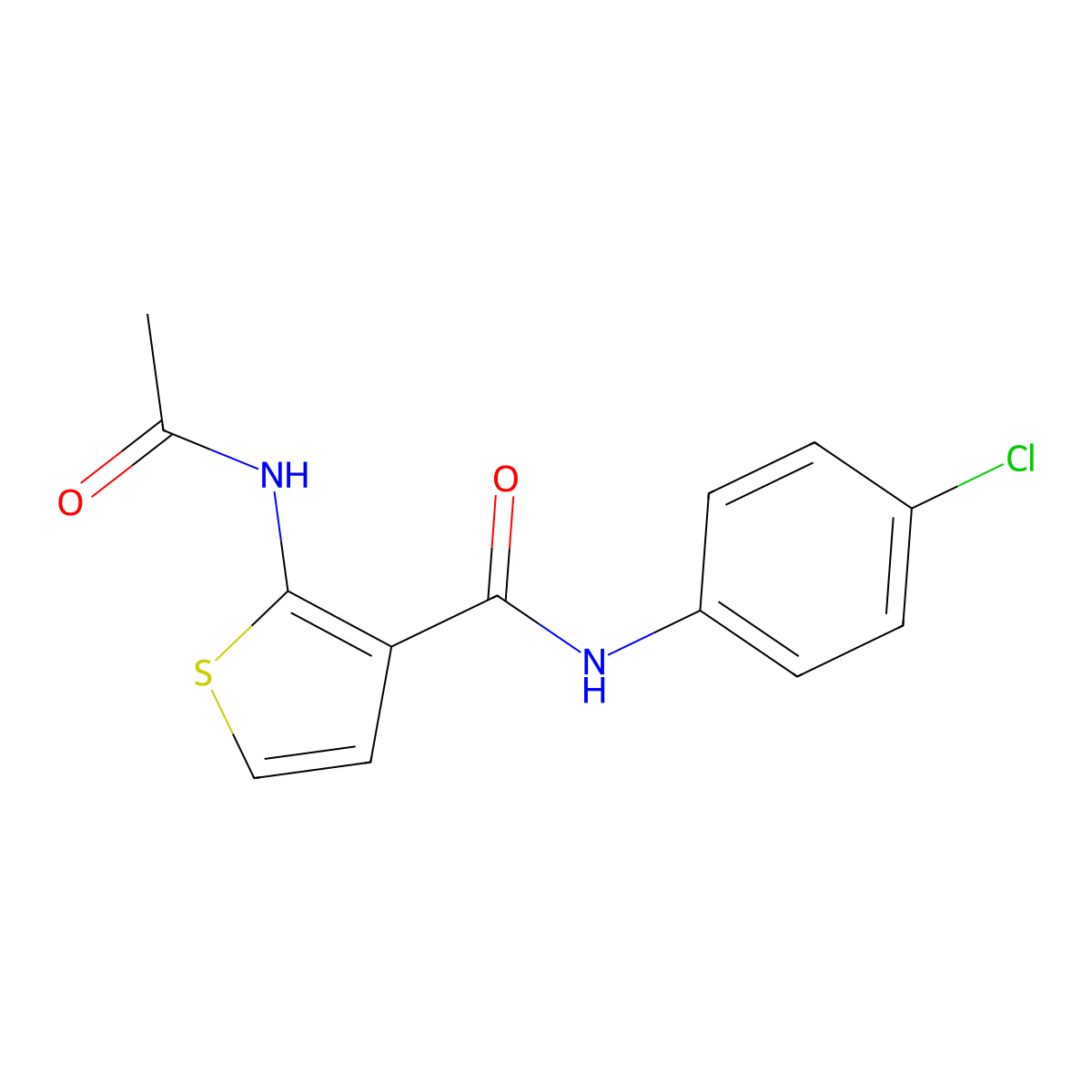 2-acetamido-N-(4-chlorophenyl)thiophene-3-carboxamide molecular structure, CAS 338750-39-3