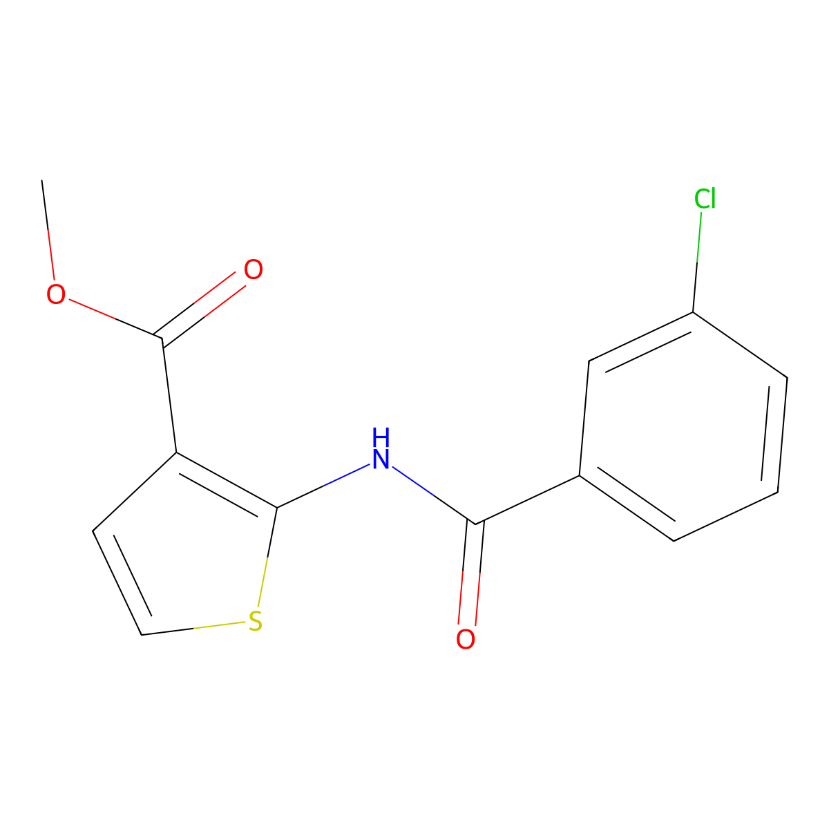 Methyl 2-(3-chlorobenzamido)thiophene-3-carboxylate molecular structure, CAS 338750-43-9
