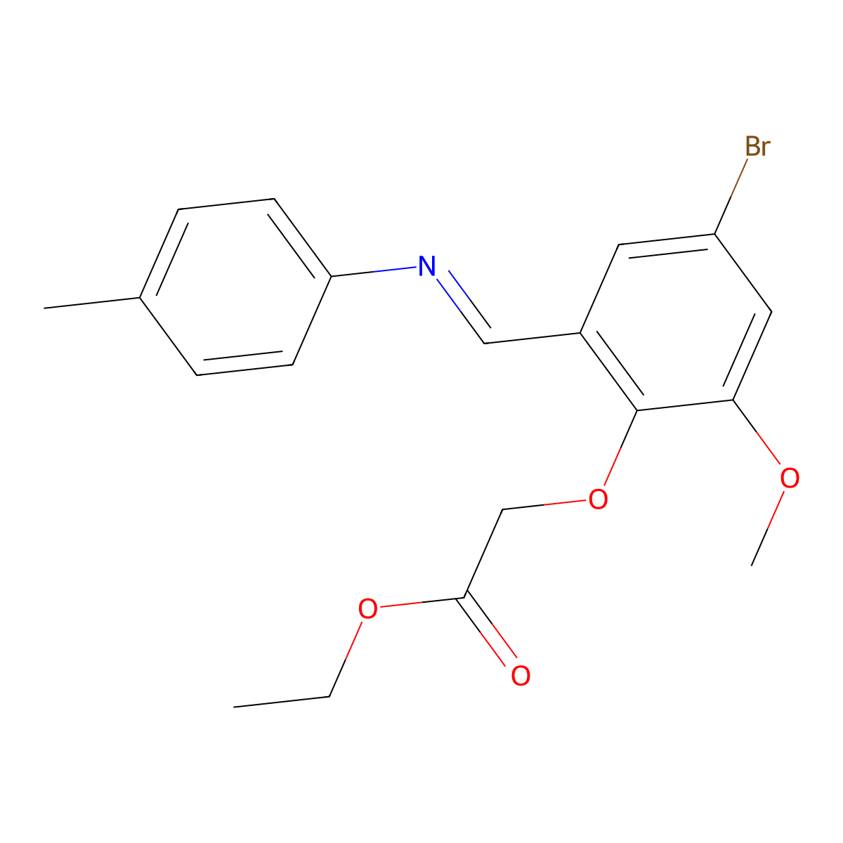 Ethyl 2-(4-bromo-2-methoxy-6-{[(4-methylphenyl)imino]methyl}phenoxy)acetate molecular structure, CAS 338750-65-5