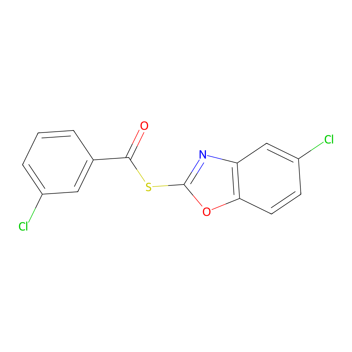 S-(5-chloro-1,3-benzoxazol-2-yl) 3-chlorobenzenecarbothioate molecular structure, CAS 338750-73-5