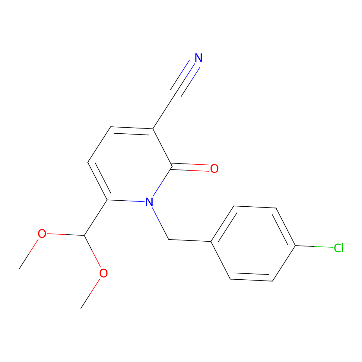1-(4-Chlorobenzyl)-6-(dimethoxymethyl)-2-oxo-1,2-dihydro-3-pyridinecarbonitrile molecular structure, CAS 338750-81-5