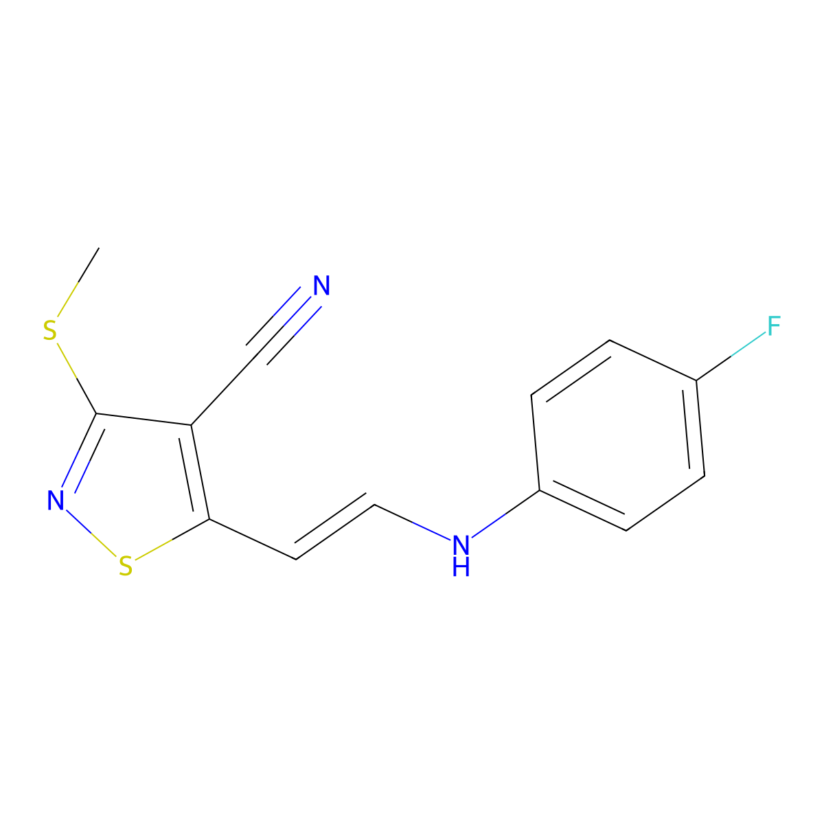 5-[2-(4-Fluoroanilino)vinyl]-3-(methylsulfanyl)-4-isothiazolecarbonitrile molecular structure, CAS 338751-14-7