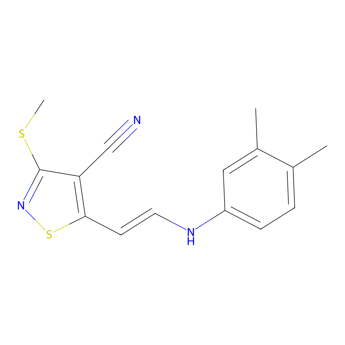 5-[2-(3,4-Dimethylanilino)vinyl]-3-(methylsulfanyl)-4-isothiazolecarbonitrile molecular structure, CAS 338751-26-1