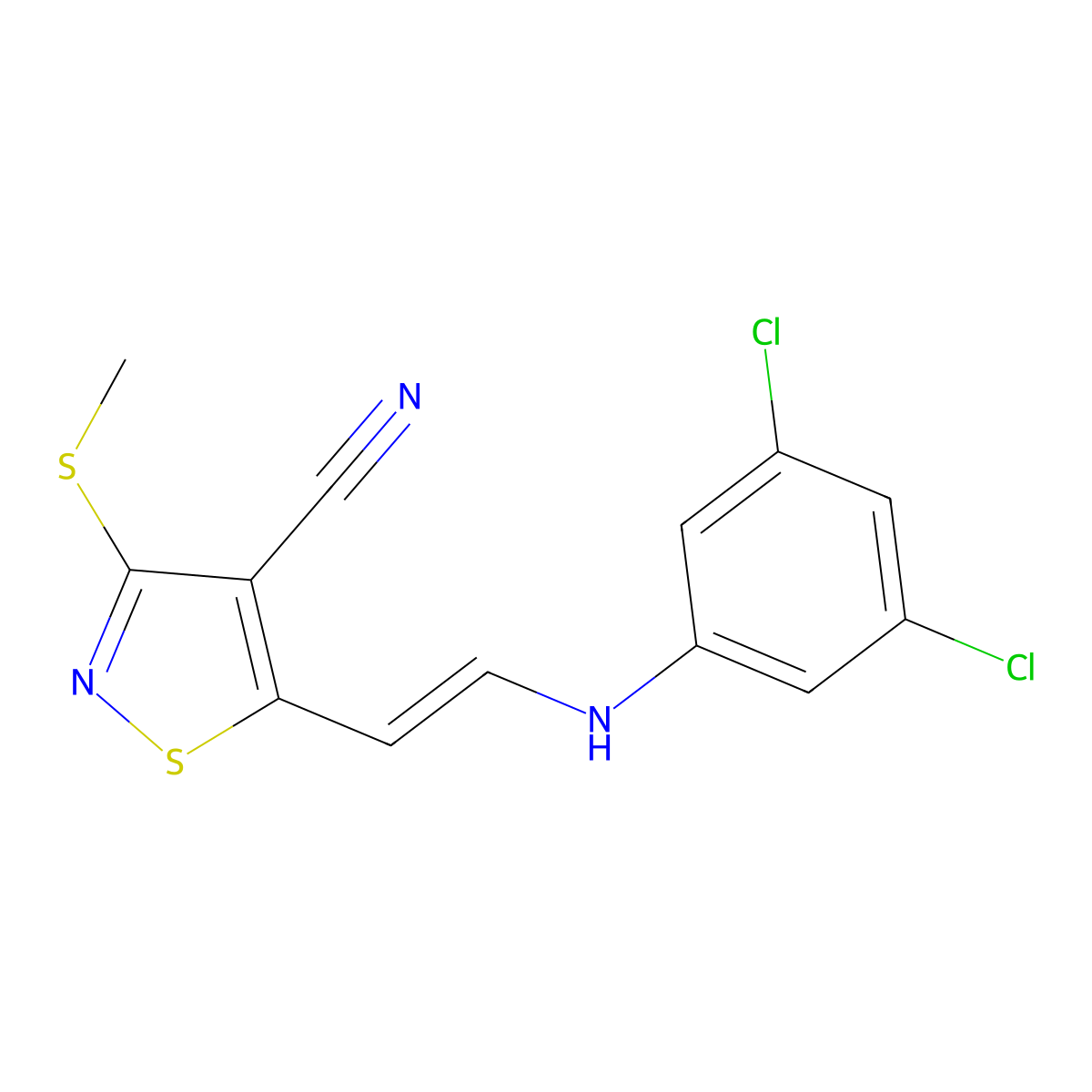 5-[2-(3,5-Dichloroanilino)vinyl]-3-(methylsulfanyl)-4-isothiazolecarbonitrile molecular structure, CAS 338751-27-2