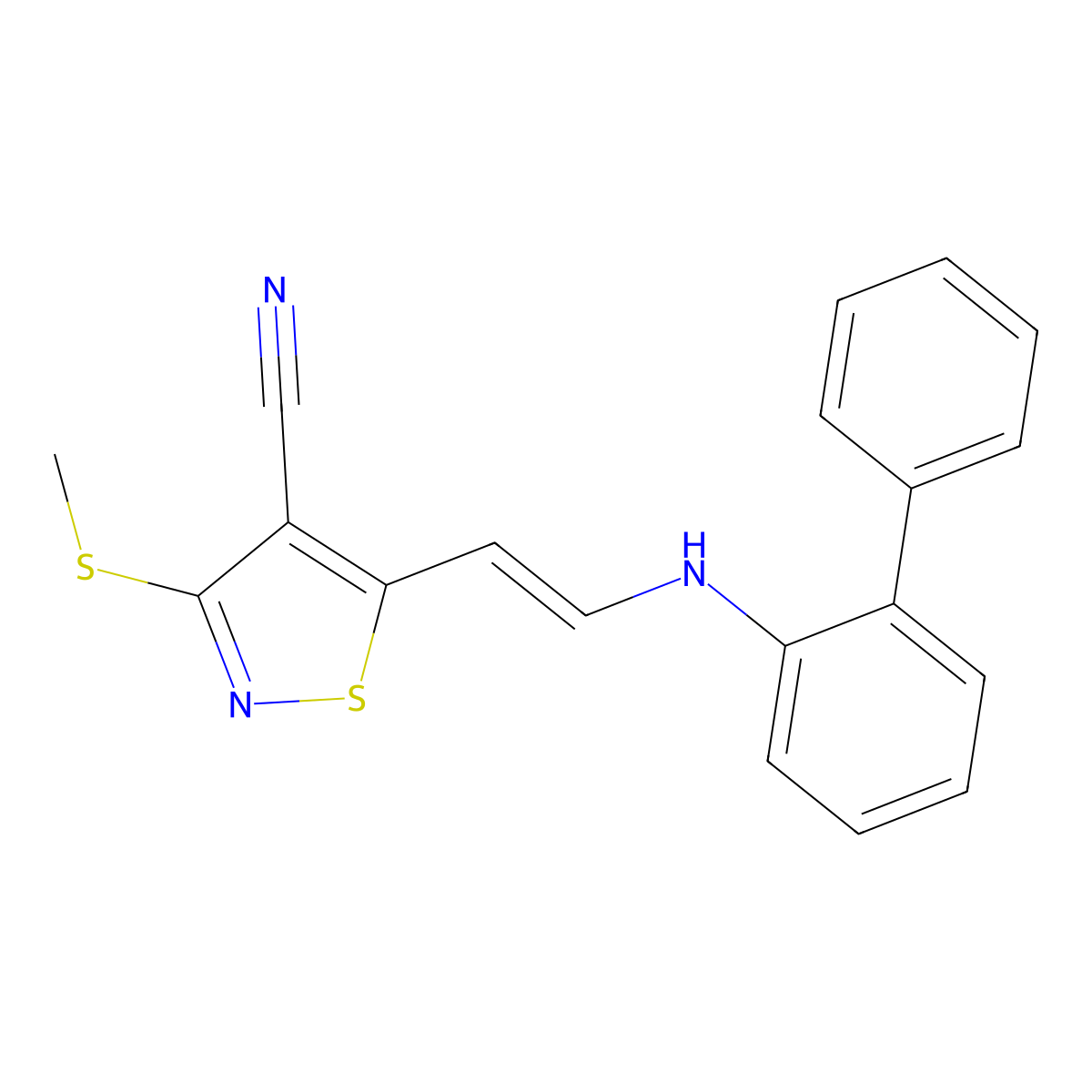 5-[2-([1,1'-Biphenyl]-2-ylamino)vinyl]-3-(methylsulfanyl)-4-isothiazolecarbonitrile molecular structure, CAS 338751-28-3
