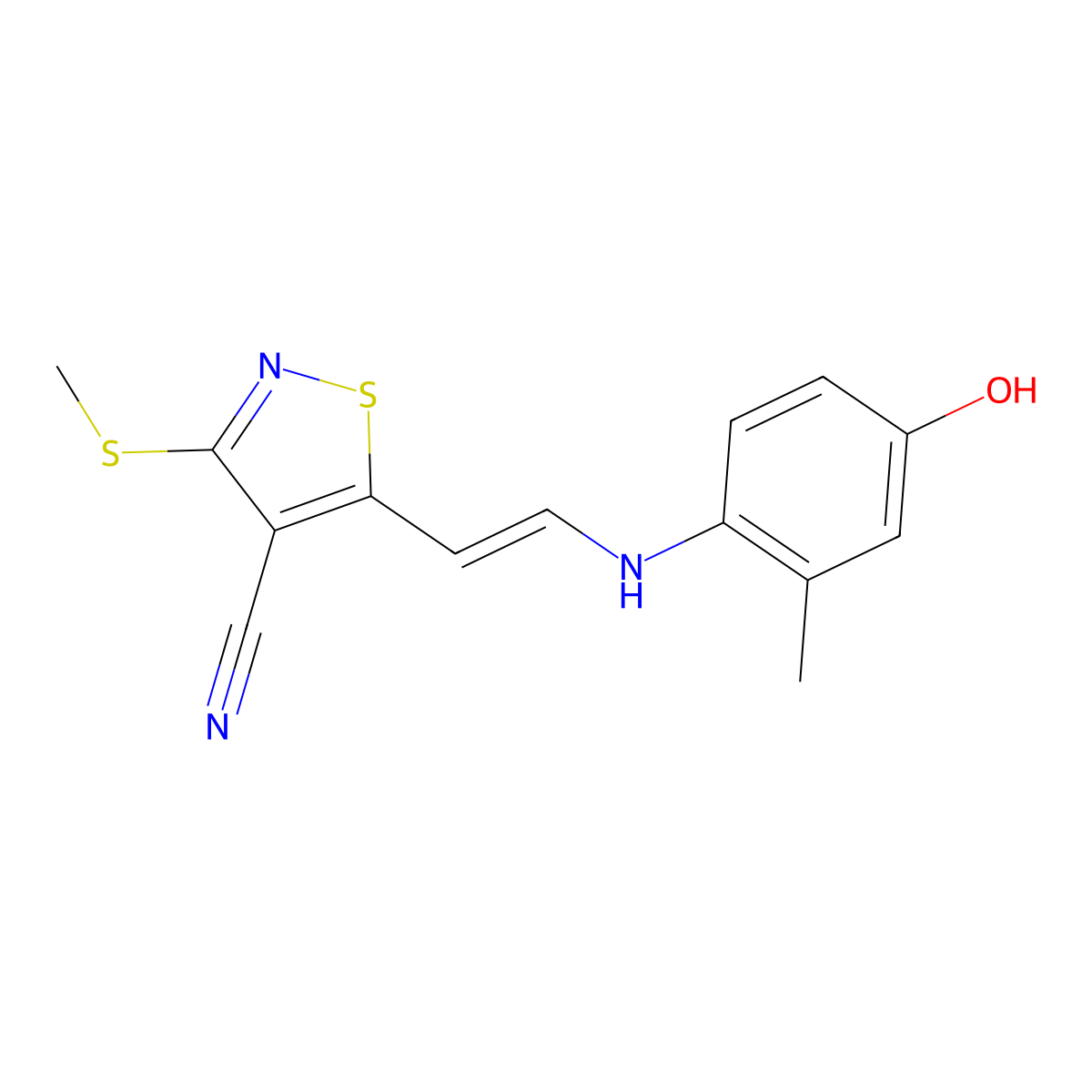 5-[2-(4-Hydroxy-2-methylanilino)vinyl]-3-(methylsulfanyl)-4-isothiazolecarbonitrile molecular structure, CAS 338751-30-7