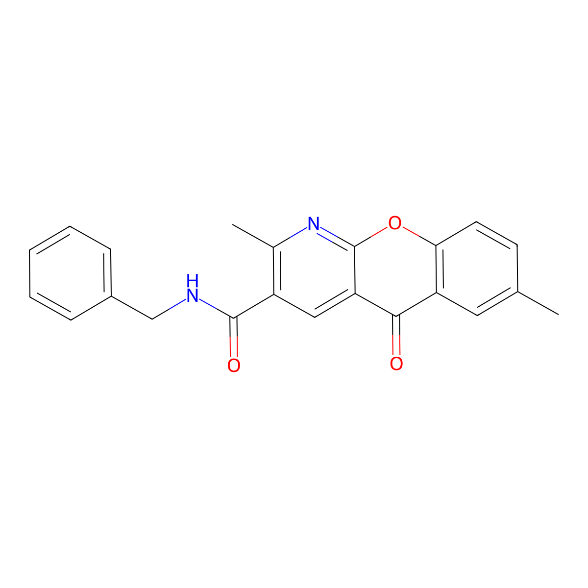 N-benzyl-2,7-dimethyl-5-oxo-5H-chromeno[2,3-b]pyridine-3-carboxamide molecular structure, CAS 338751-39-6