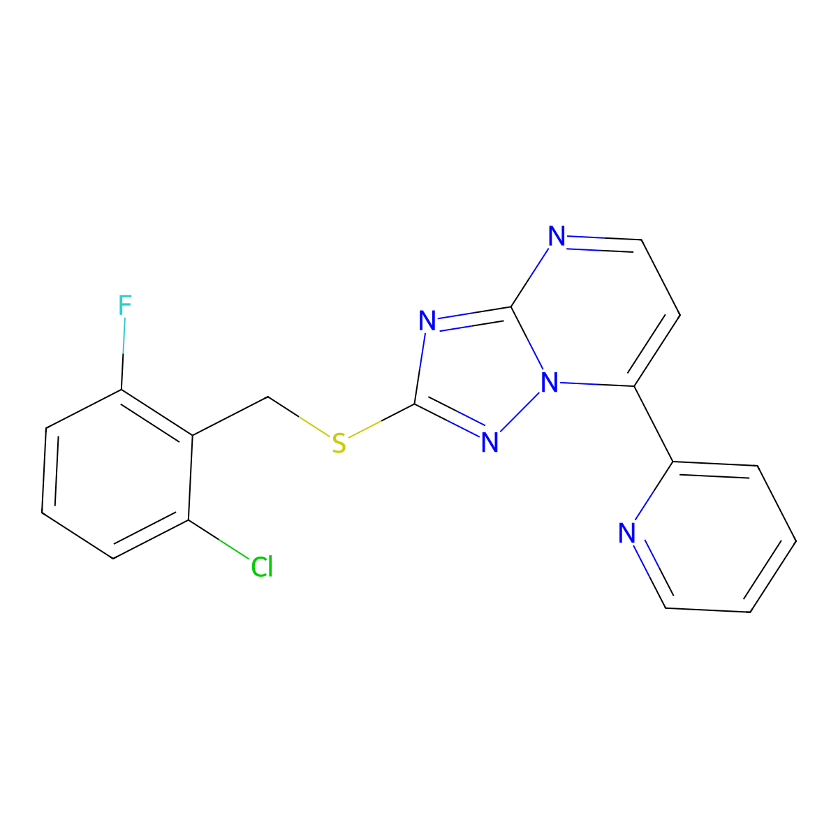 2-[(2-Chloro-6-fluorobenzyl)sulfanyl]-7-(2-pyridinyl)[1,2,4]triazolo[1,5-a]pyrimidine molecular structure, CAS 338751-46-5