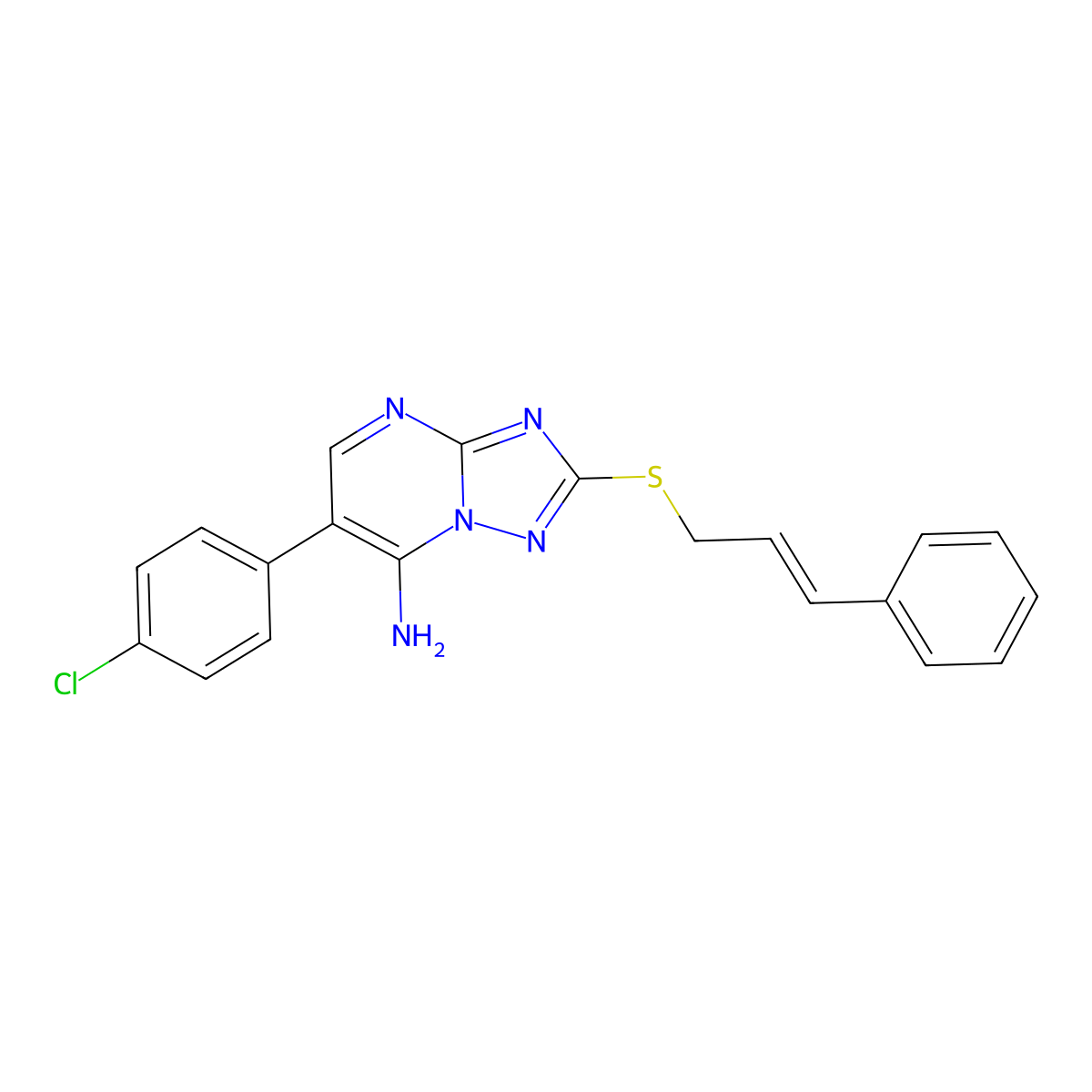 6-(4-Chlorophenyl)-2-[(3-phenyl-2-propenyl)sulfanyl][1,2,4]triazolo[1,5-a]pyrimidin-7-amine molecular structure, CAS 338751-64-7