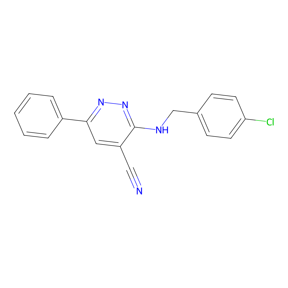 3-[(4-Chlorobenzyl)amino]-6-phenyl-4-pyridazinecarbonitrile molecular structure, CAS 338752-72-0