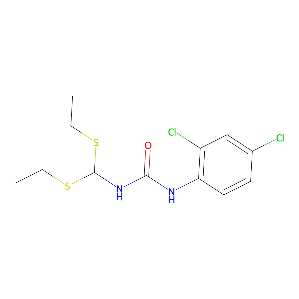N-[bis(ethylsulfanyl)methyl]-N'-(2,4-dichlorophenyl)urea molecular structure, CAS 338752-77-5