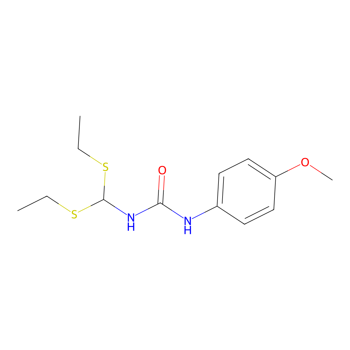 N-[bis(ethylsulfanyl)methyl]-N'-(4-methoxyphenyl)urea molecular structure, CAS 338752-79-7