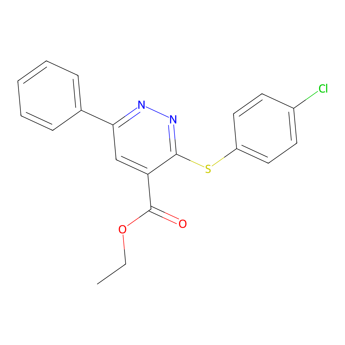 Ethyl 3-[(4-chlorophenyl)sulfanyl]-6-phenyl-4-pyridazinecarboxylate molecular structure, CAS 338752-95-7