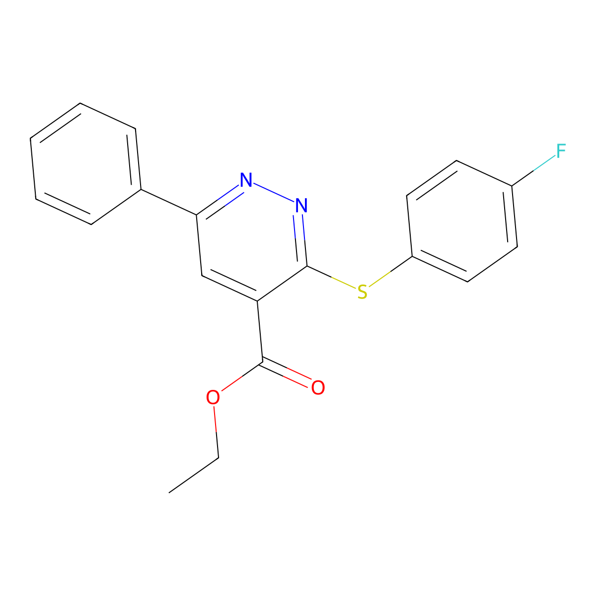 Ethyl 3-[(4-fluorophenyl)sulfanyl]-6-phenyl-4-pyridazinecarboxylate molecular structure, CAS 338753-16-5