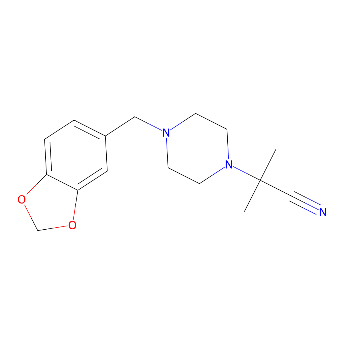 2-[4-(1,3-Benzodioxol-5-ylmethyl)piperazino]-2-methylpropanenitrile molecular structure, CAS 338753-88-1