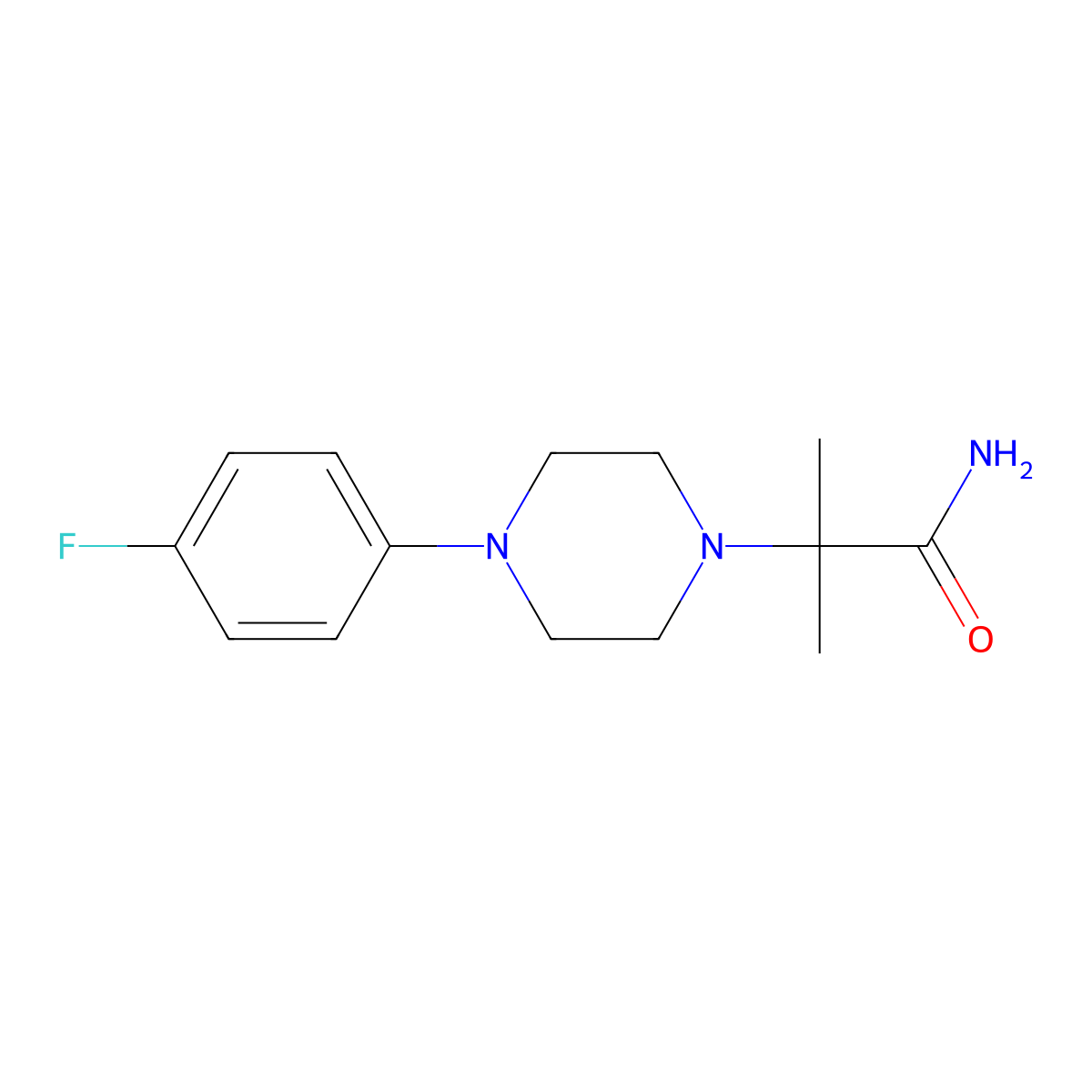2-[4-(4-Fluorophenyl)piperazino]-2-methylpropanamide molecular structure, CAS 338754-07-7