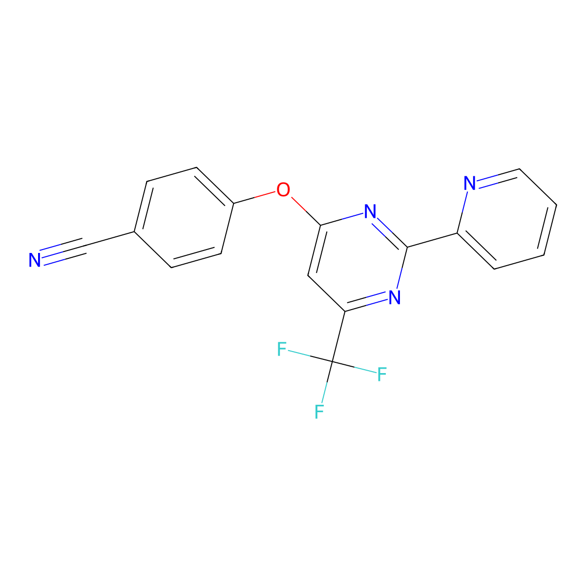 4-{[2-(2-Pyridinyl)-6-(trifluoromethyl)-4-pyrimidinyl]oxy}benzenecarbonitrile molecular structure, CAS 338754-15-7