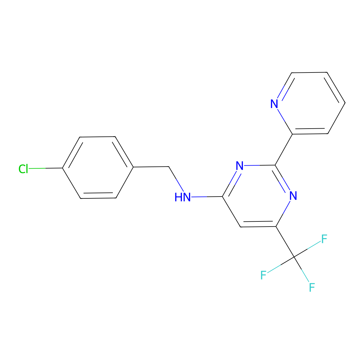 N-(4-chlorobenzyl)-2-(2-pyridinyl)-6-(trifluoromethyl)-4-pyrimidinamine molecular structure, CAS 338754-27-1