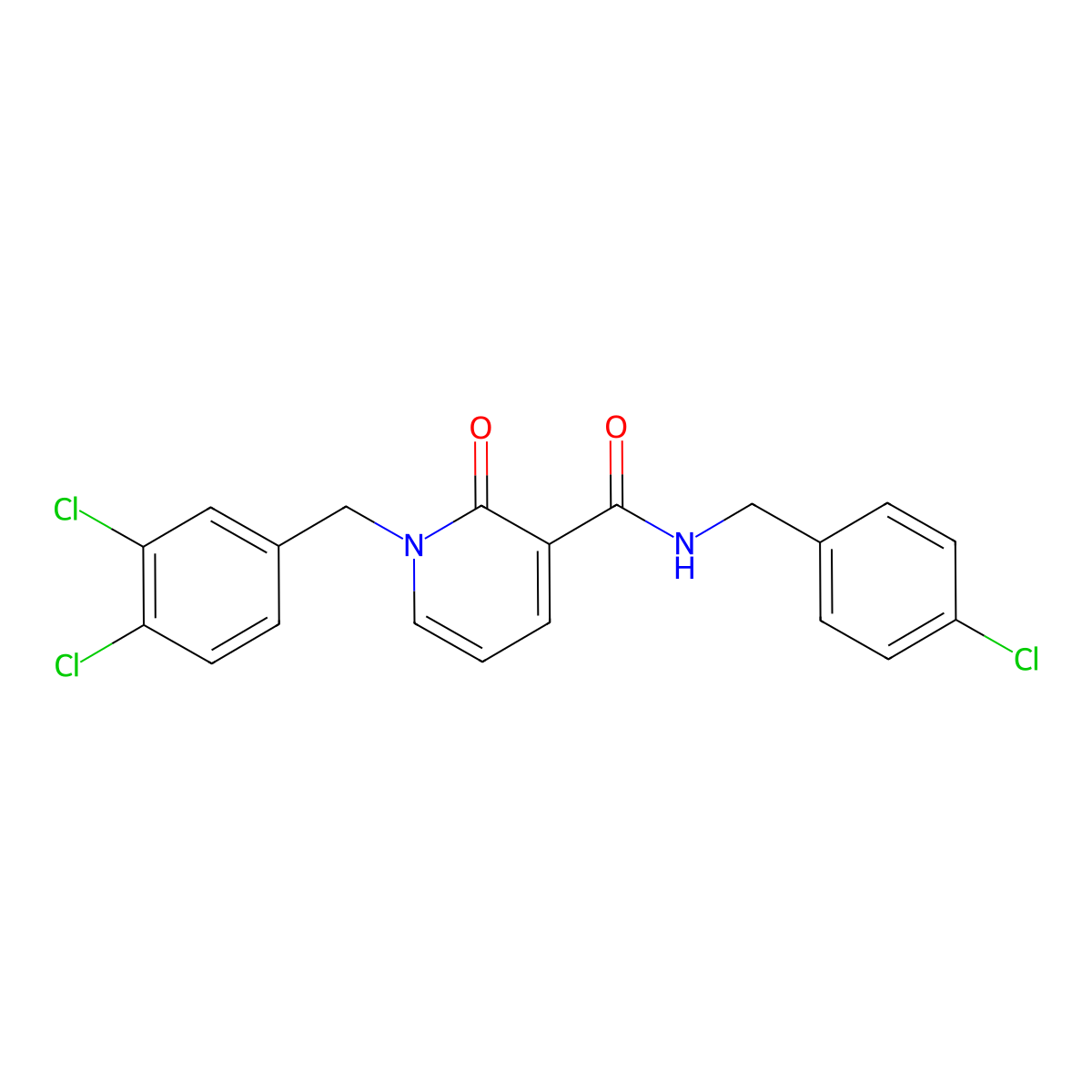 N-(4-chlorobenzyl)-1-(3,4-dichlorobenzyl)-2-oxo-1,2-dihydro-3-pyridinecarboxamide molecular structure, CAS 338754-40-8