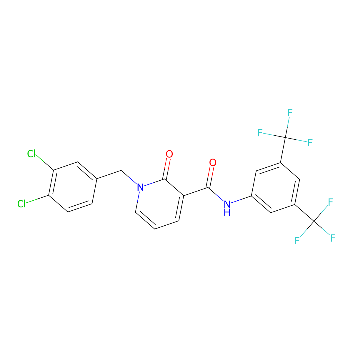 N-[3,5-bis(trifluoromethyl)phenyl]-1-(3,4-dichlorobenzyl)-2-oxo-1,2-dihydro-3-pyridinecarboxamide molecular structure, CAS 338754-42-0