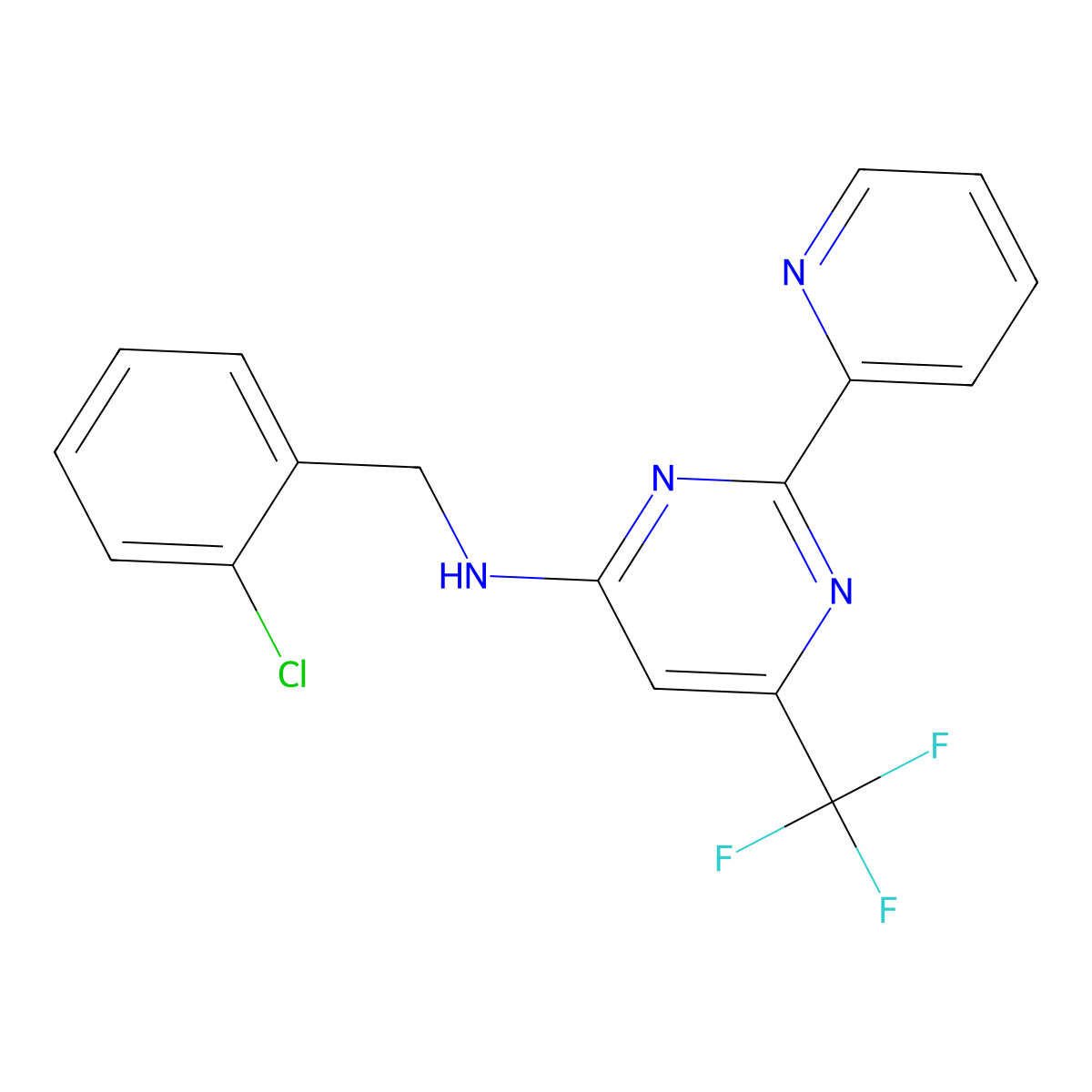 N-(2-chlorobenzyl)-2-(2-pyridinyl)-6-(trifluoromethyl)-4-pyrimidinamine molecular structure, CAS 338754-48-6