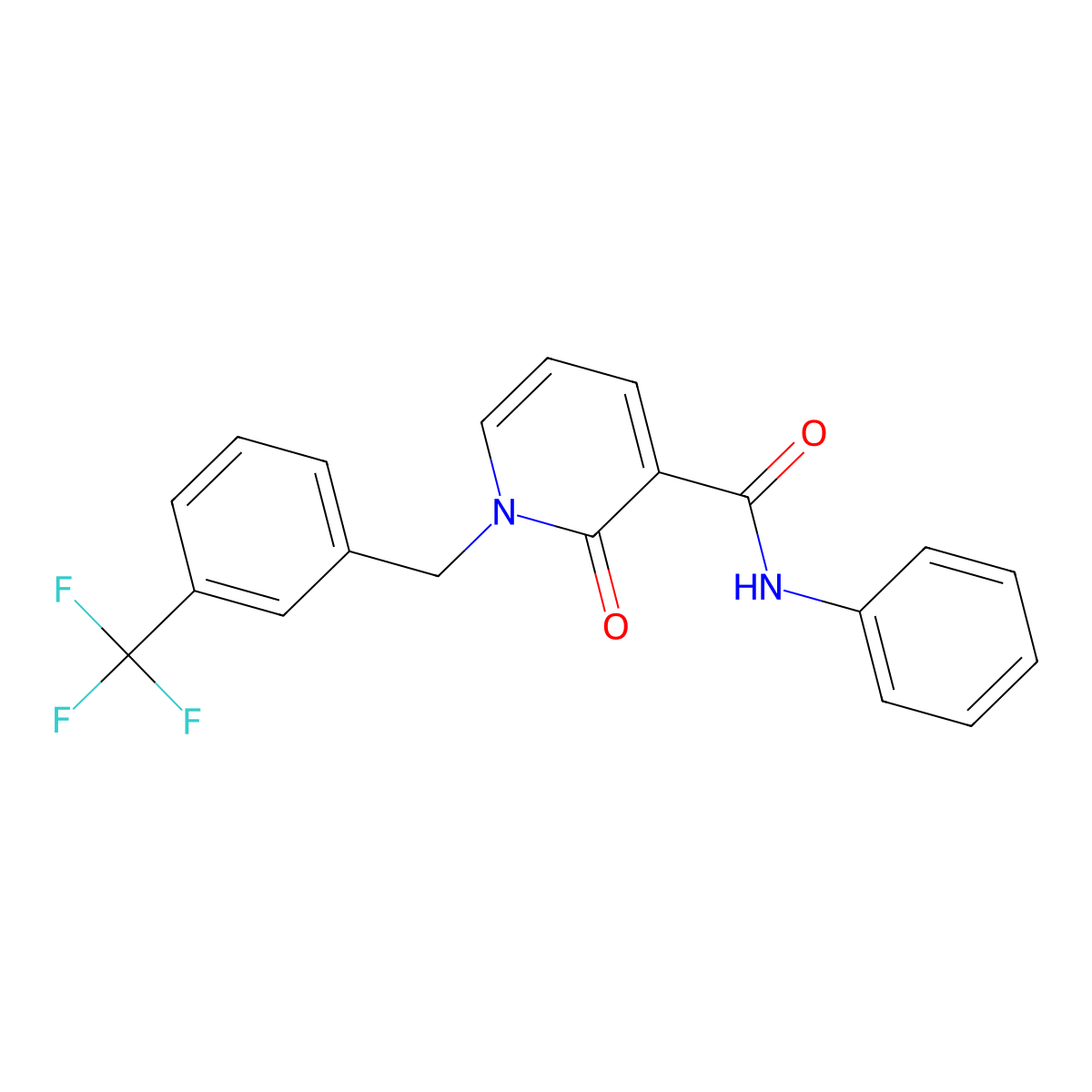 2-oxo-N-phenyl-1-[[3-(trifluoromethyl)phenyl]methyl]pyridine-3-carboxamide molecular structure, CAS 338754-70-4