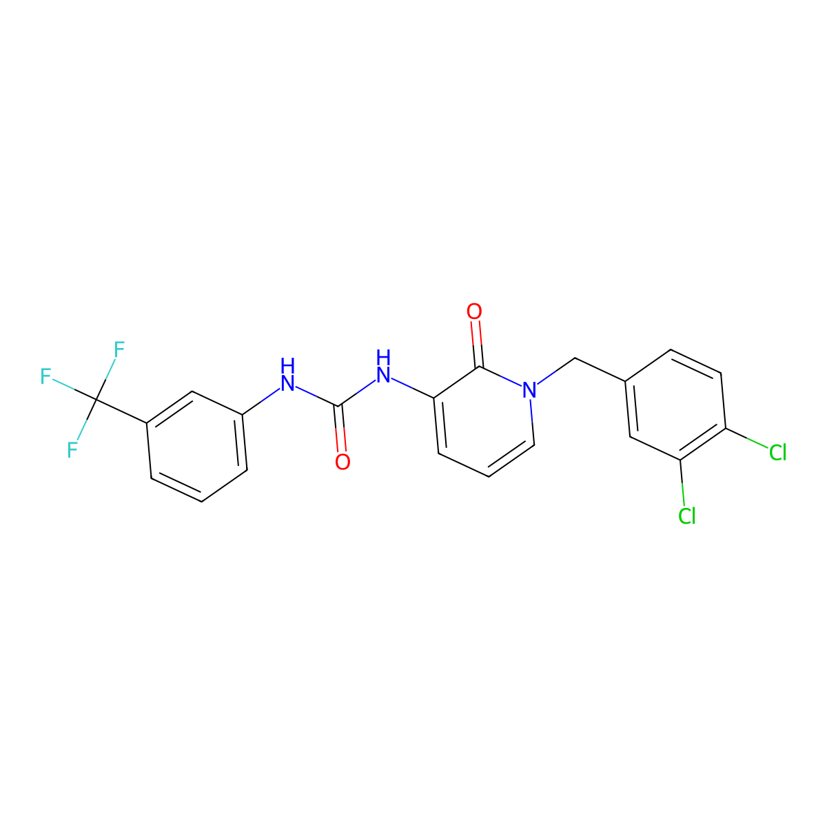 1-[1-[(3,4-Dichlorophenyl)methyl]-2-oxopyridin-3-yl]-3-[3-(trifluoromethyl)phenyl]urea molecular structure, CAS 338755-47-8