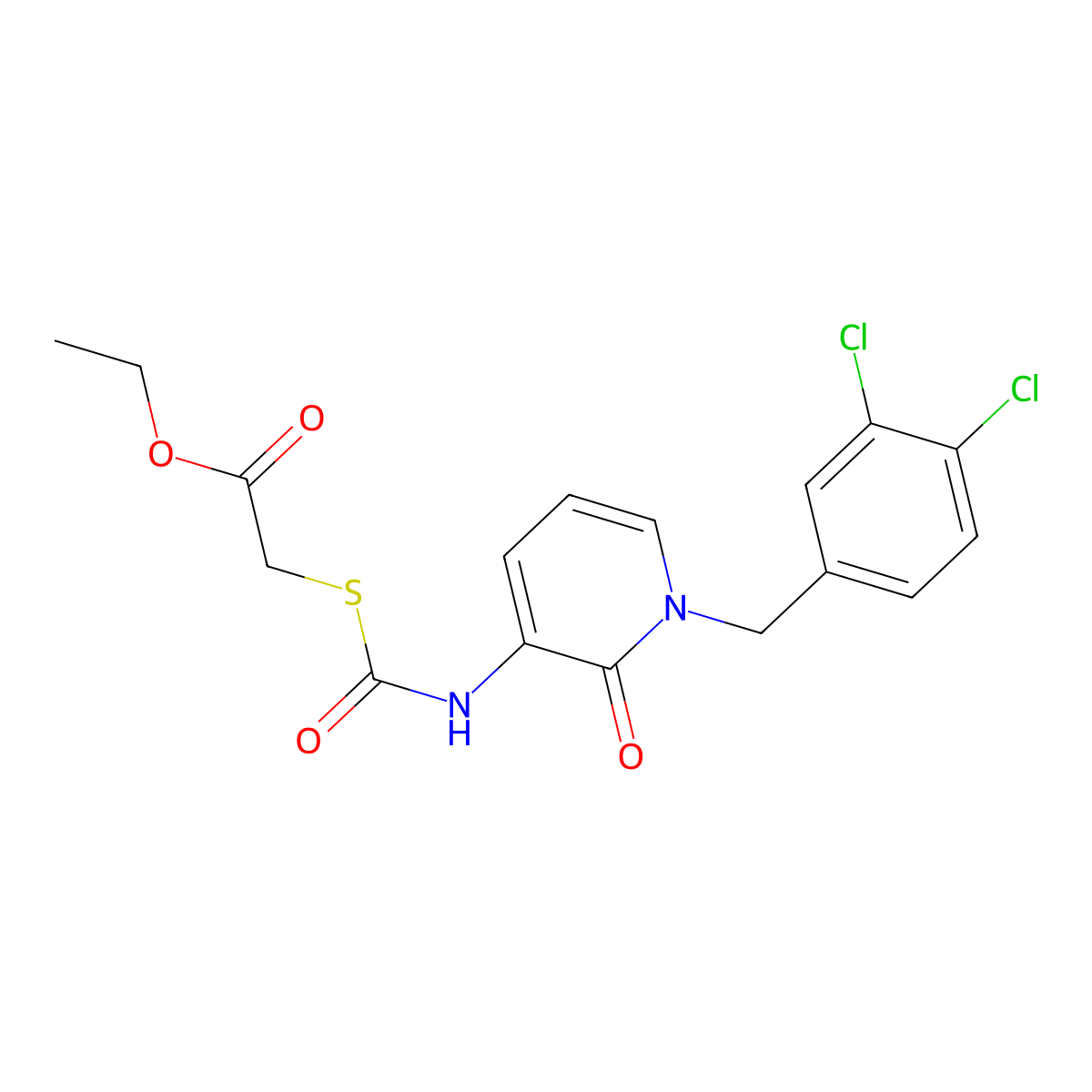 Ethyl 2-[({[1-(3,4-dichlorobenzyl)-2-oxo-1,2-dihydro-3-pyridinyl]amino}carbonyl)sulfanyl]acetate molecular structure, CAS 338755-59-2
