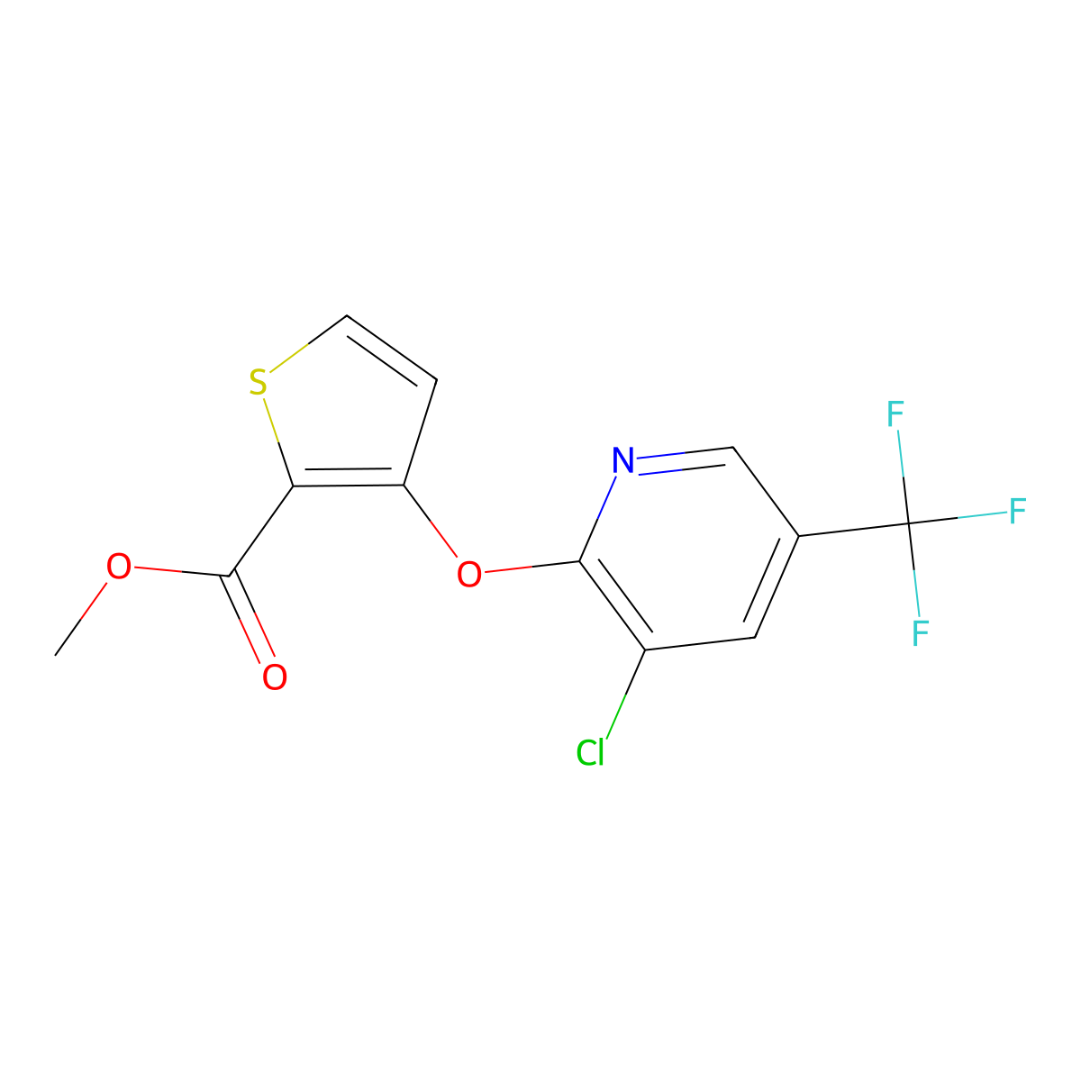 Methyl 3-{[3-chloro-5-(trifluoromethyl)-2-pyridinyl]oxy}-2-thiophenecarboxylate molecular structure, CAS 338756-06-2