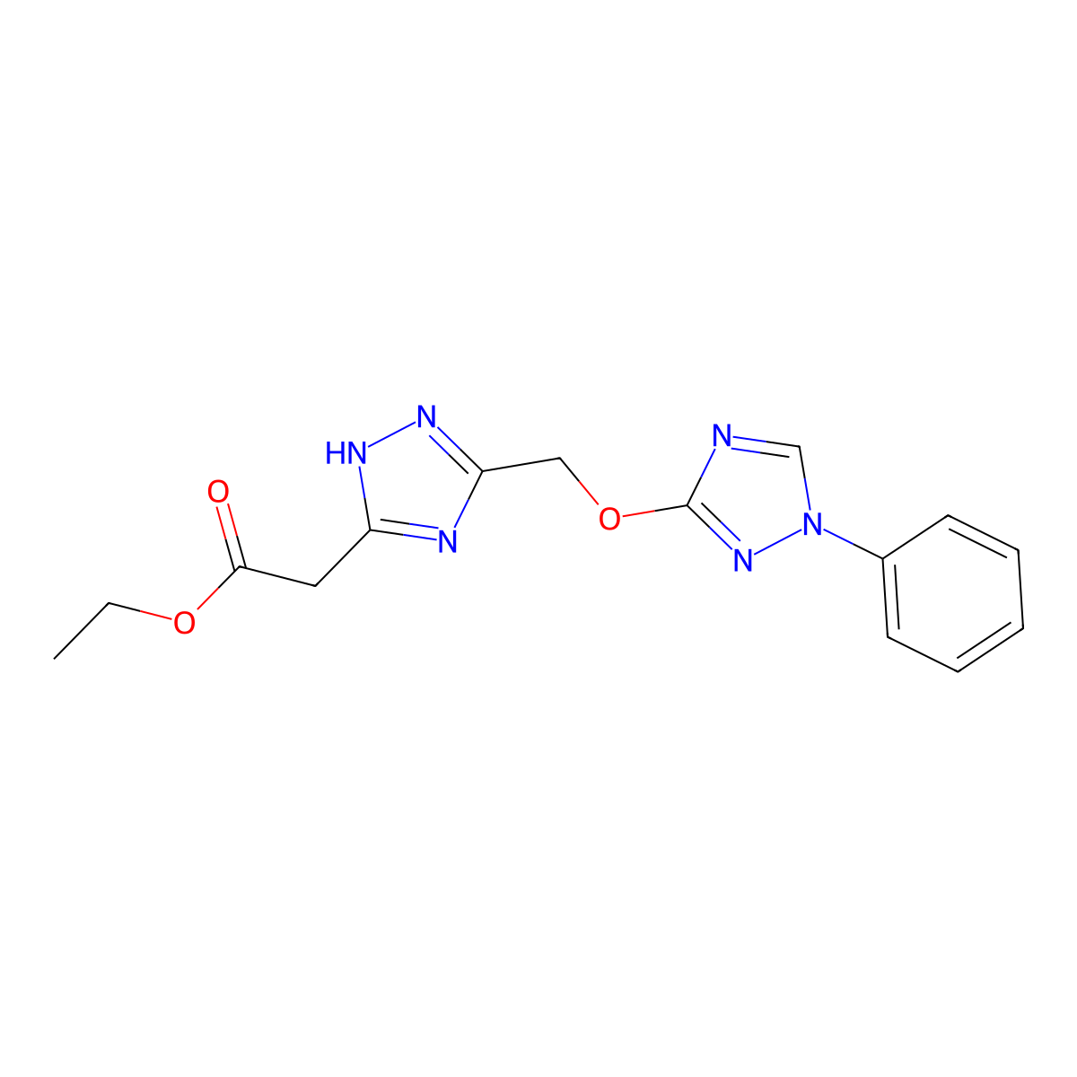 ethyl 2-(3-{[(1-phenyl-1H-1,2,4-triazol-3-yl)oxy]methyl}-1H-1,2,4-triazol-5-yl)acetate molecular structure, CAS 338756-09-5