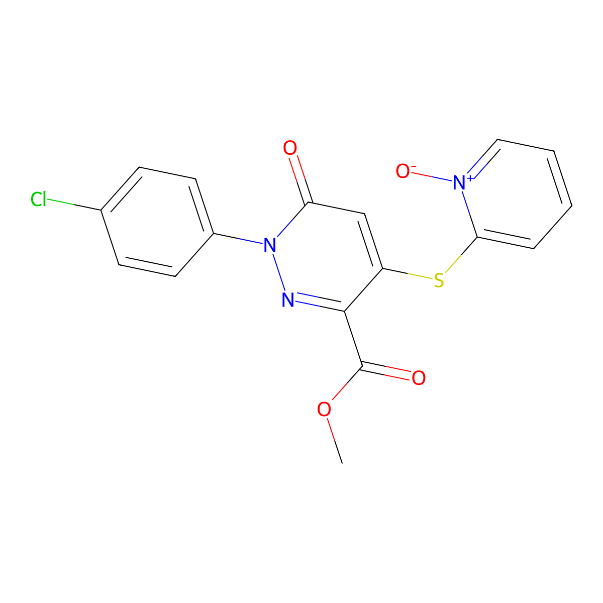 2-{[1-(4-Chlorophenyl)-3-(methoxycarbonyl)-6-oxo-1,6-dihydro-4-pyridazinyl]sulfanyl}-1-pyridiniumolate molecular structure, CAS 338756-25-5