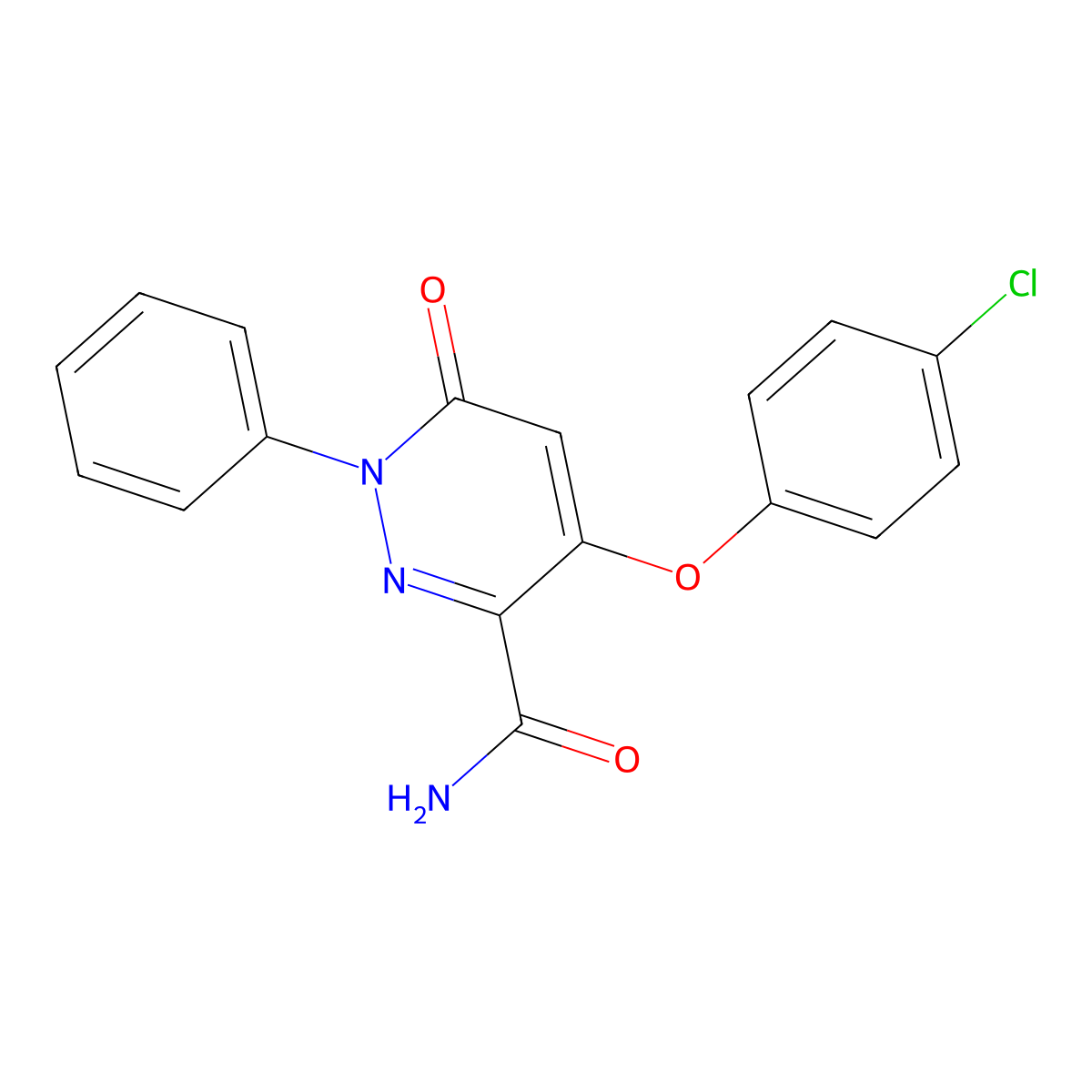 4-(4-Chlorophenoxy)-6-Oxo-1-Phenyl-1,6-Dihydropyridazine-3-Carboxamide molecular structure, CAS 338756-29-9