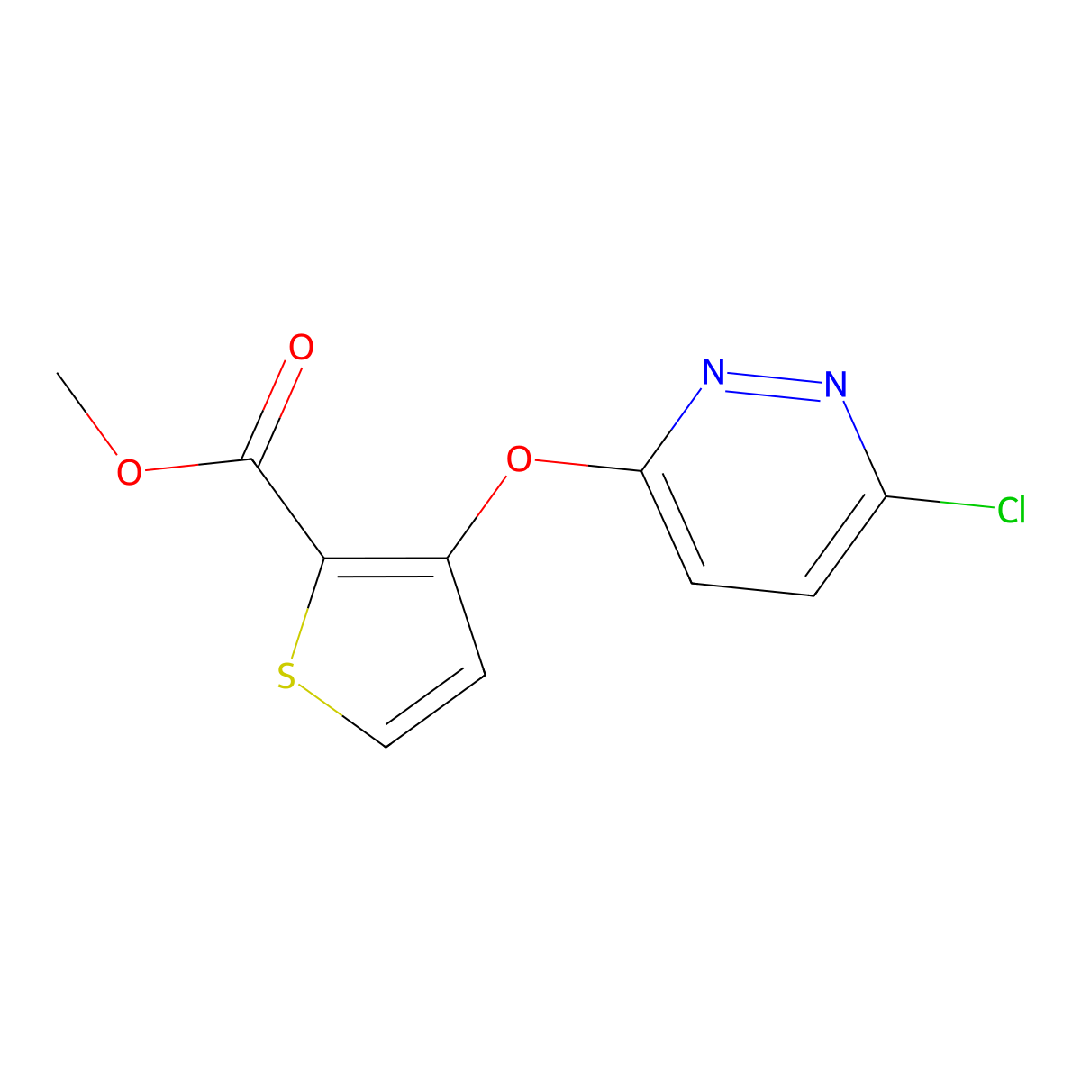 Methyl 3-[(6-chloro-3-pyridazinyl)oxy]-2-thiophenecarboxylate molecular structure, CAS 338756-35-7
