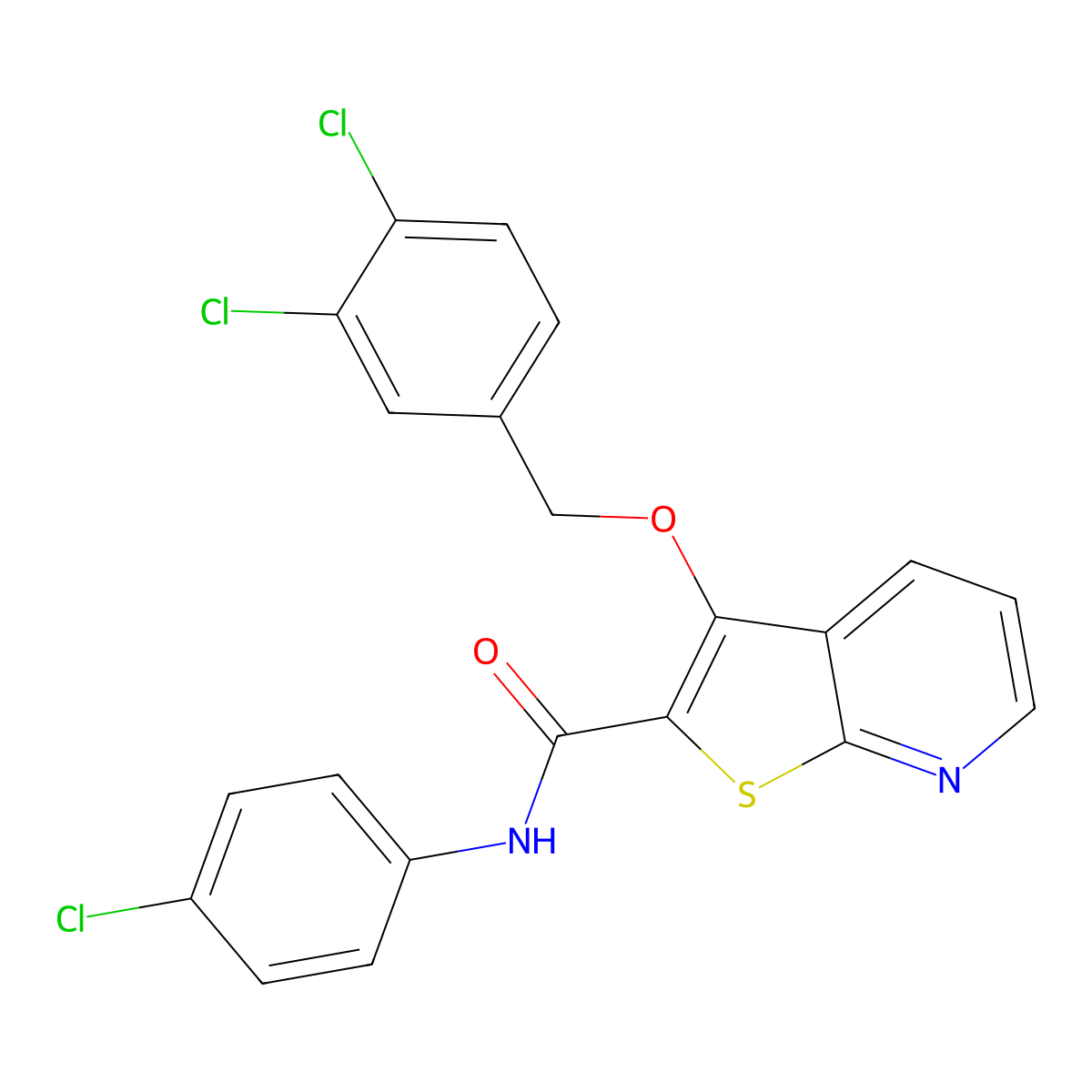 N-(4-chlorophenyl)-3-[(3,4-dichlorophenyl)methoxy]thieno[2,3-b]pyridine-2-carboxamide molecular structure, CAS 338756-88-0