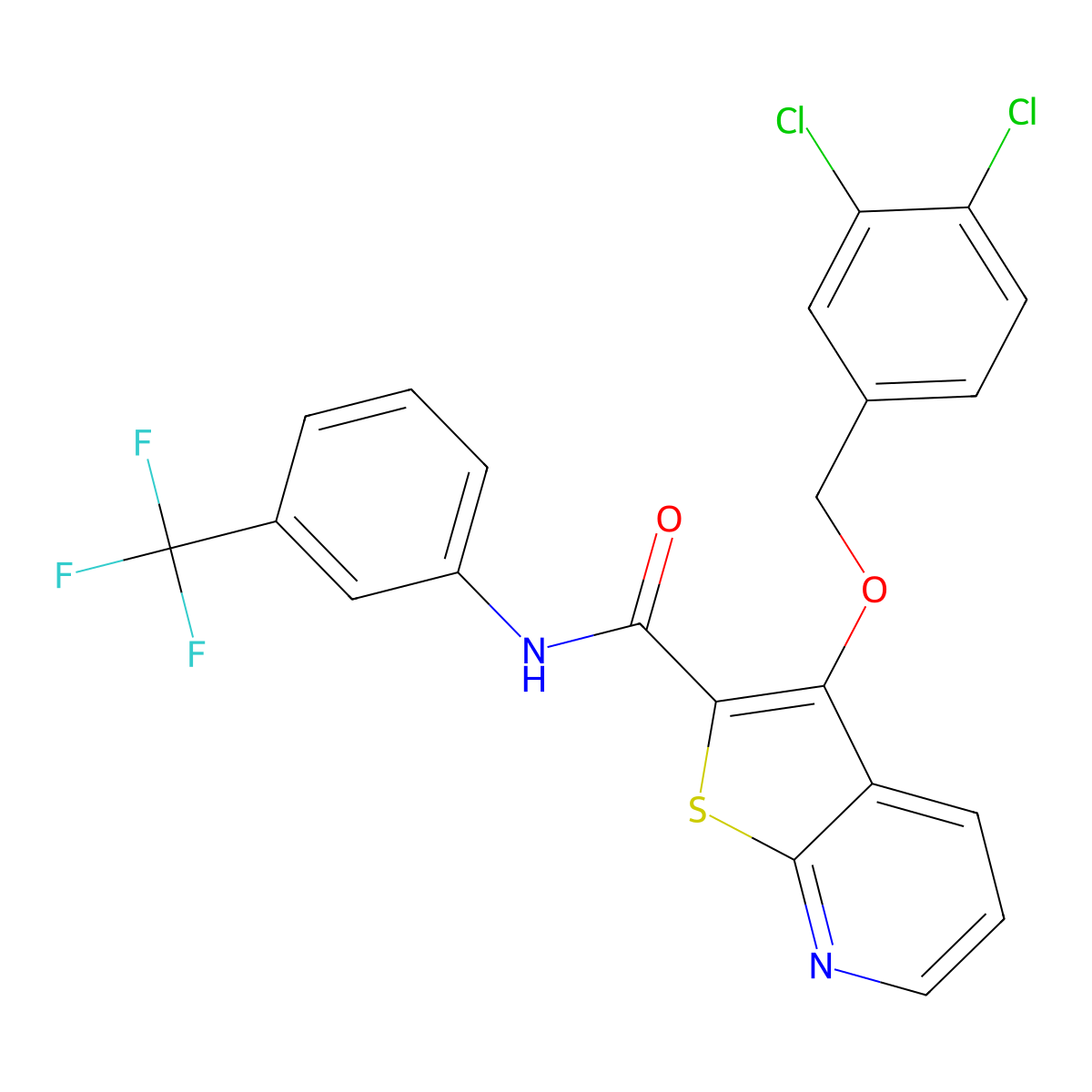 3-[(3,4-dichlorophenyl)methoxy]-N-[3-(trifluoromethyl)phenyl]thieno[2,3-b]pyridine-2-carboxamide molecular structure, CAS 338756-91-5