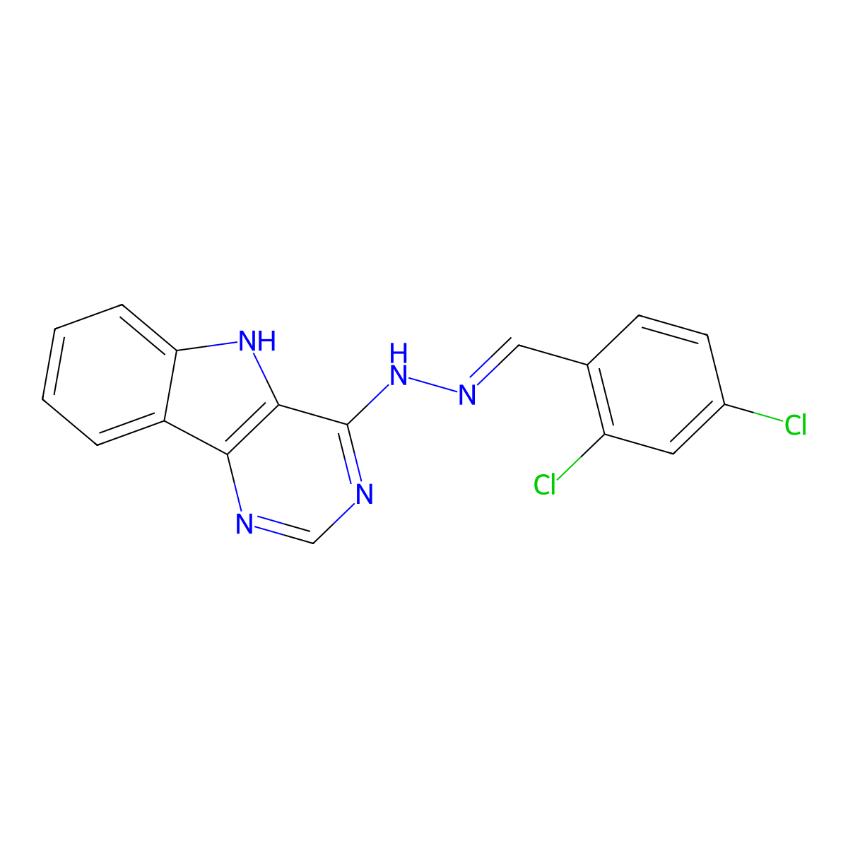 2,4-dichlorobenzenecarbaldehyde N-(5H-pyrimido[5,4-b]indol-4-yl)hydrazone molecular structure, CAS 338757-72-5